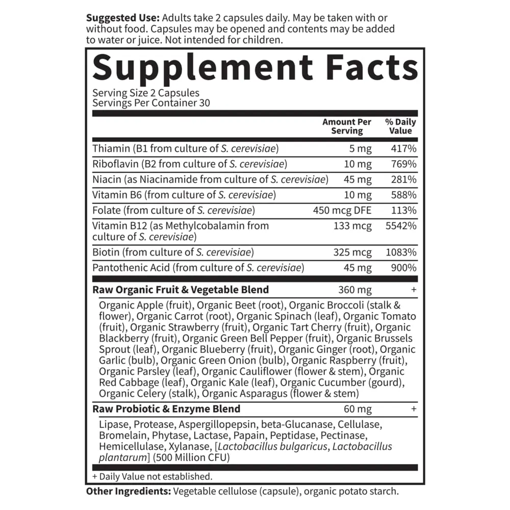 Garden of Life Vitamin Code Raw B-Complex plus Probiotics, 60ct | Supports Energy & Immunity - view 5