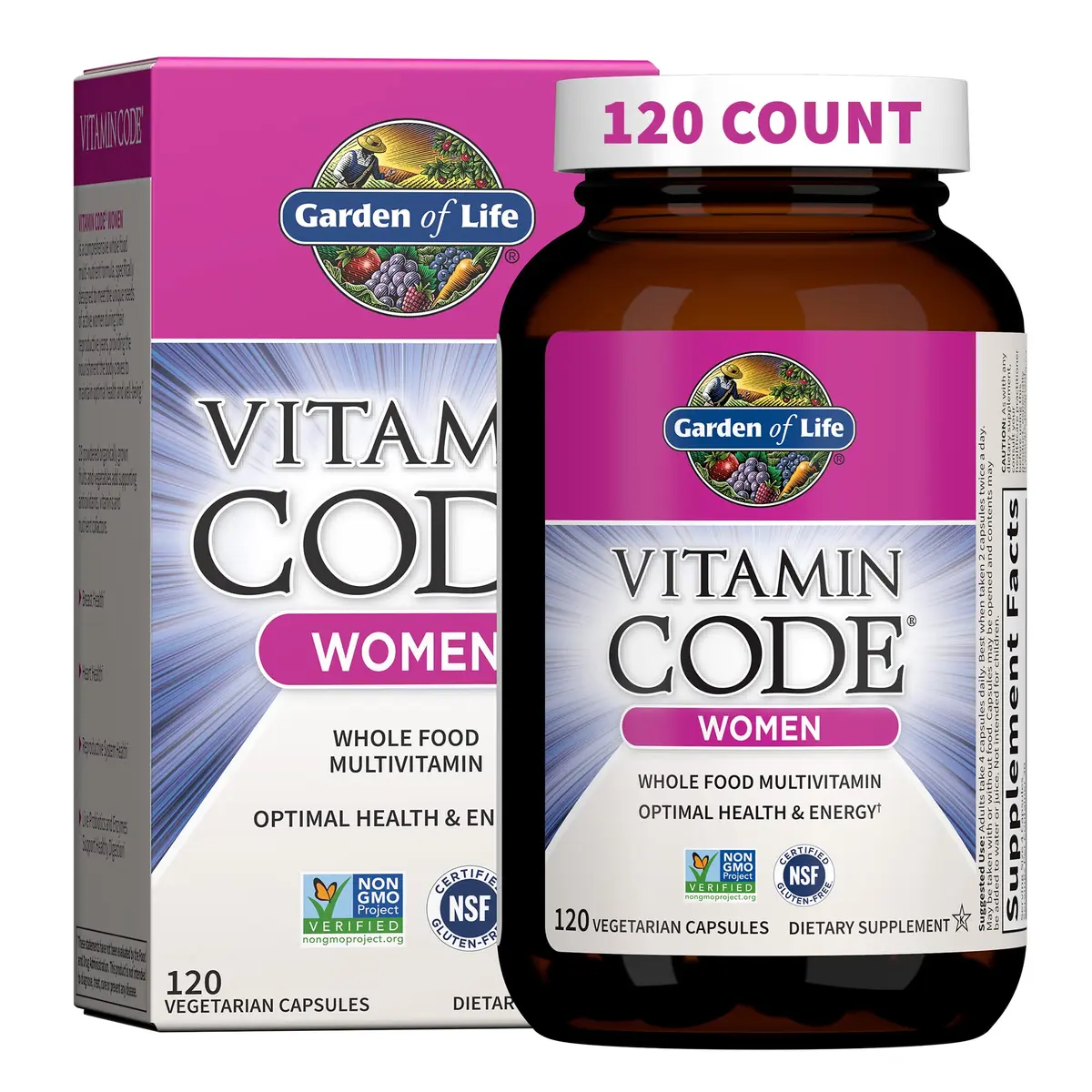 Garden of Life Vitamin Code Women's Multivitamin 120 Capsules | Gluten-Free, Whole Food Support - main product image