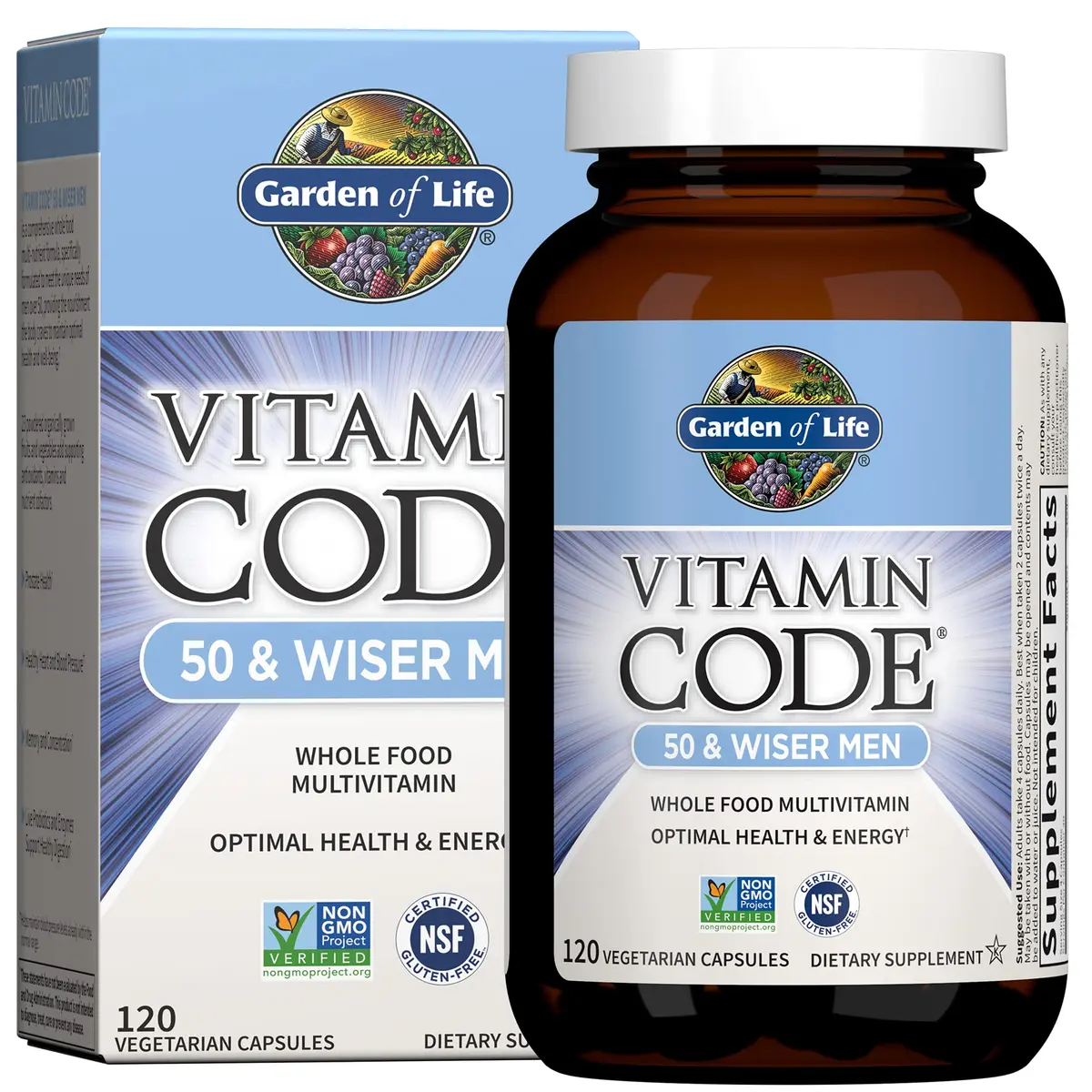 Garden of Life Vitamin Code Men 50 & Wiser Multivitamin 120 Capsules | Supports Heart & Prostate Health - main product image