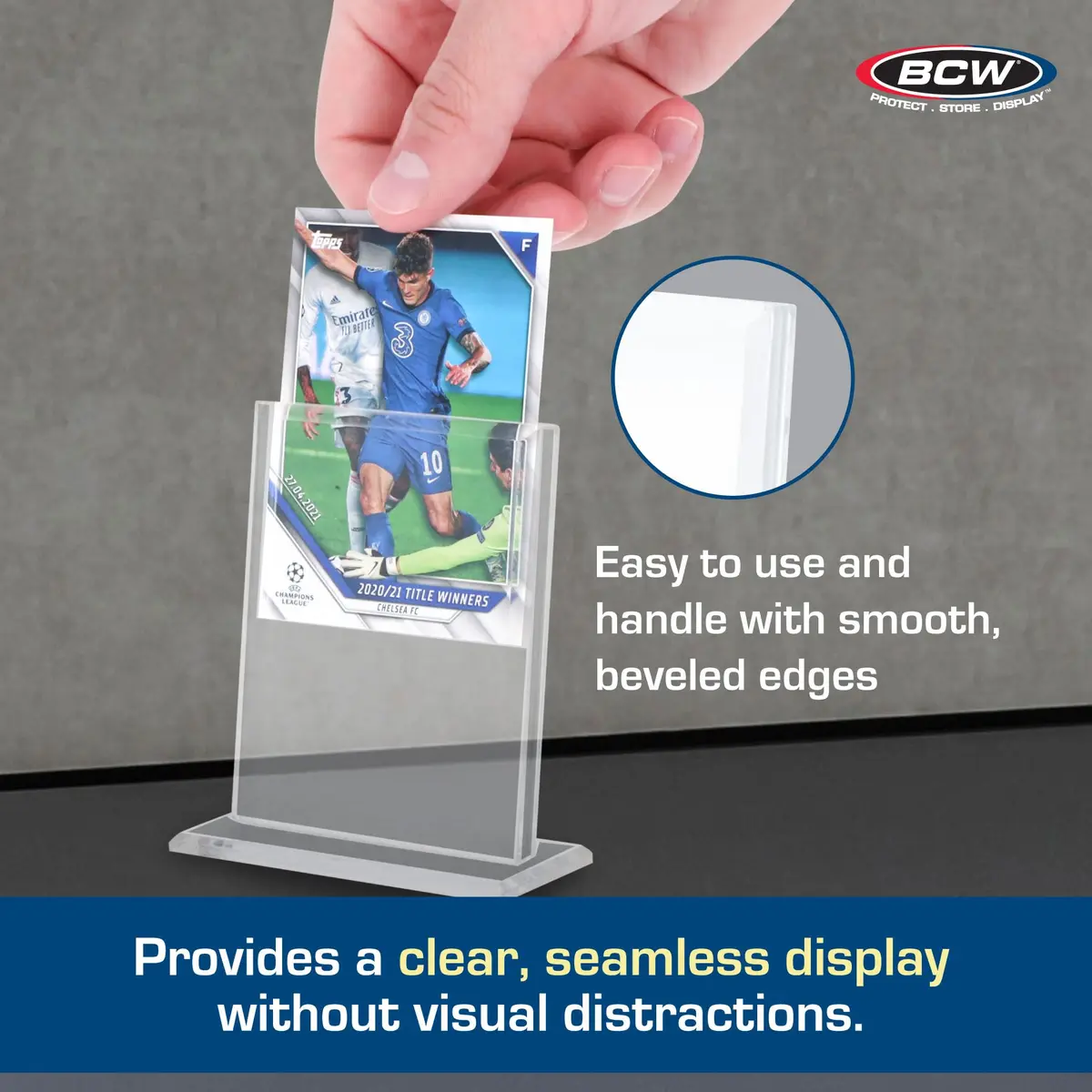 BCW Trading Card Display Stand - 1 ct | Acrylic Card Holder Stand for Sports Cards, Pokémon & TCG | Stable Vertical Card Stand with Beveled Edges | Clear Sports Card Display Stand - view 6