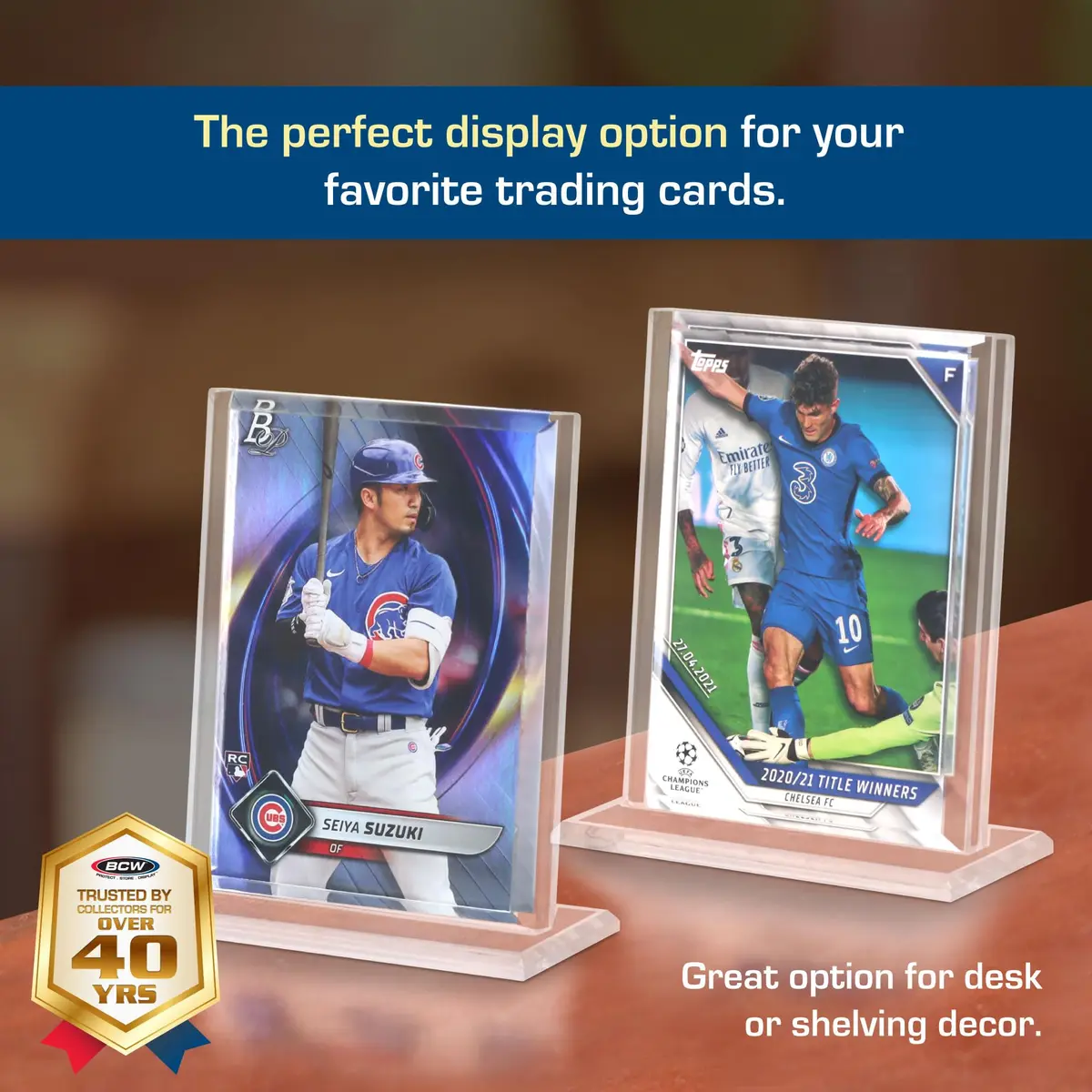 BCW Trading Card Display Stand - 1 ct | Acrylic Card Holder Stand for Sports Cards, Pokémon & TCG | Stable Vertical Card Stand with Beveled Edges | Clear Sports Card Display Stand - view 2
