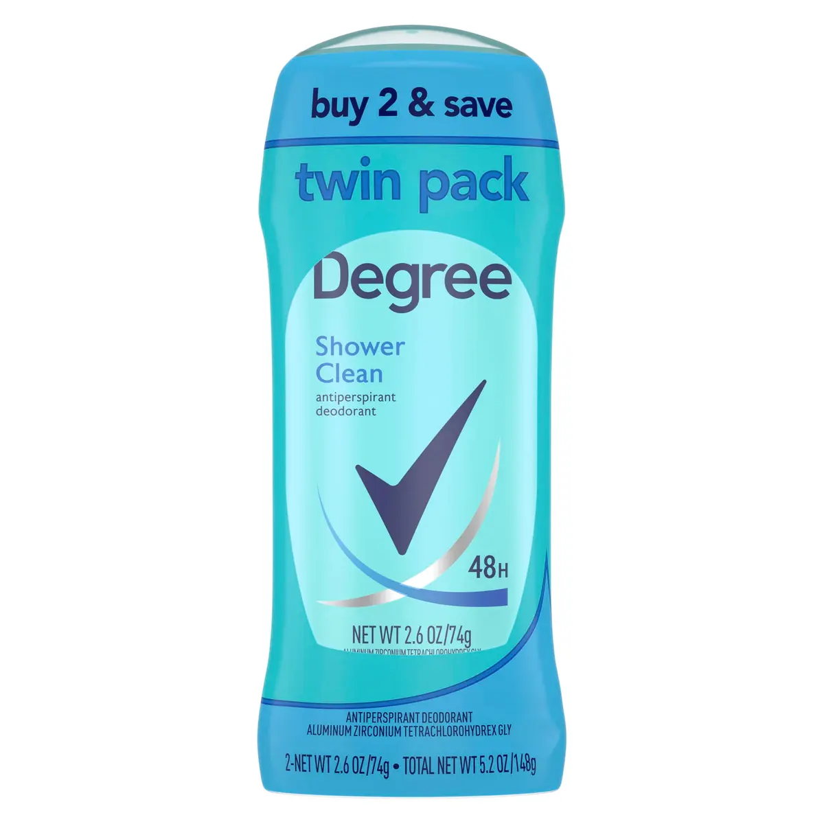 Degree Shower Clean Antiperspirant Deodorant Stick 2.6 oz Twin Pack | 48-Hour Freshness for Women - main product image