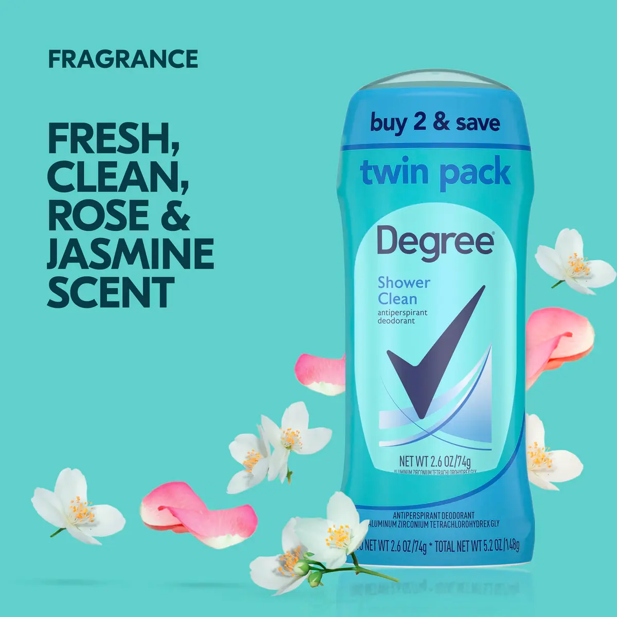 Degree Shower Clean Antiperspirant Deodorant Stick 2.6 oz Twin Pack | 48-Hour Freshness for Women - view 5