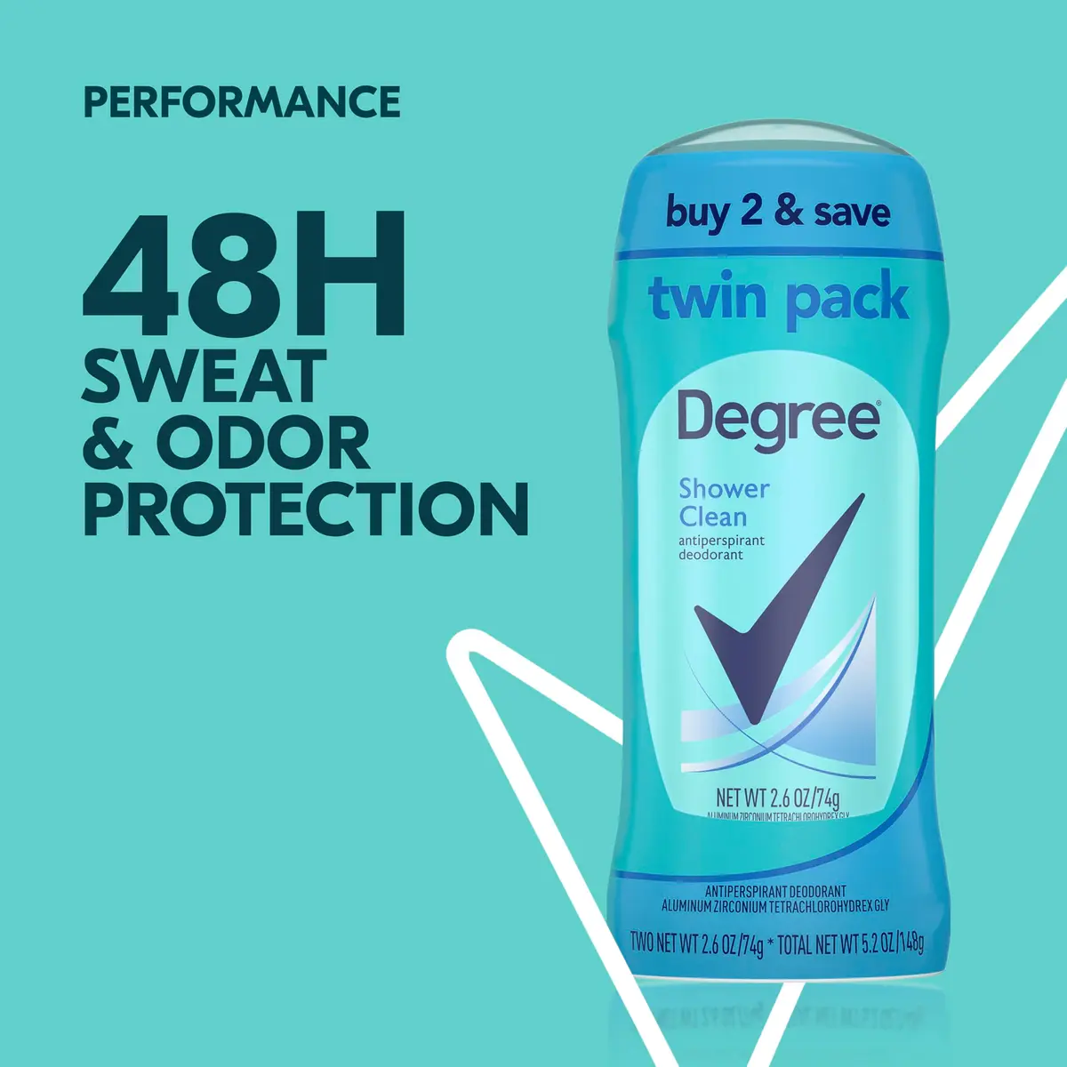 Degree Shower Clean Antiperspirant Deodorant Stick 2.6 oz Twin Pack | 48-Hour Freshness for Women - view 4