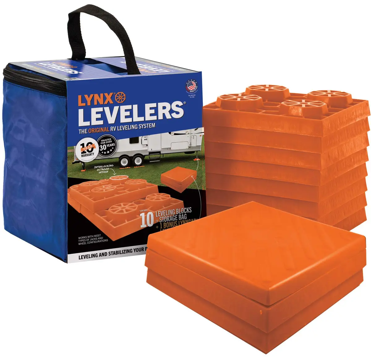 Tri-Lynx Lynx Levelers 11 Pack | Interlocking RV Leveling Blocks with Storage Bag, Made in USA - main product image