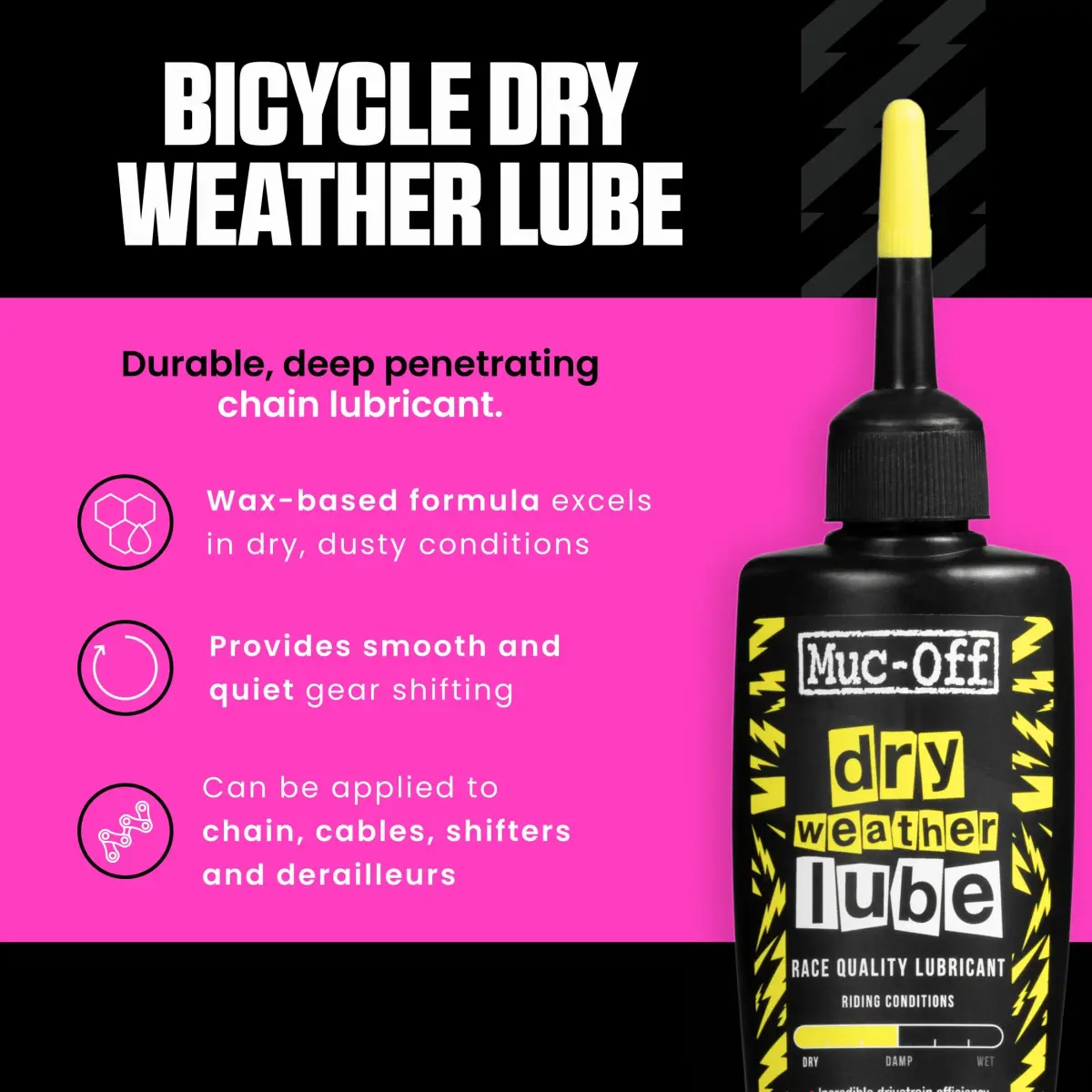 Muc-Off Bio Dry Bike Chain Lube 120ml (4.06 Fl Oz) | Wax-Based Formula for Smooth Gear Shifts - view 2
