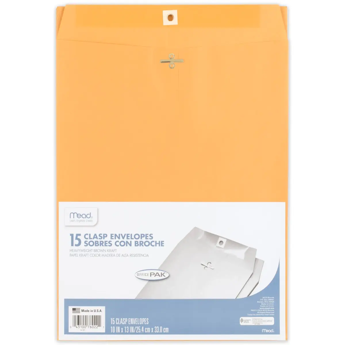 Mead Clasp Envelopes 10" x 13" (25cm x 33cm) | Brown Kraft Paper, 15 Count Pack - main product image