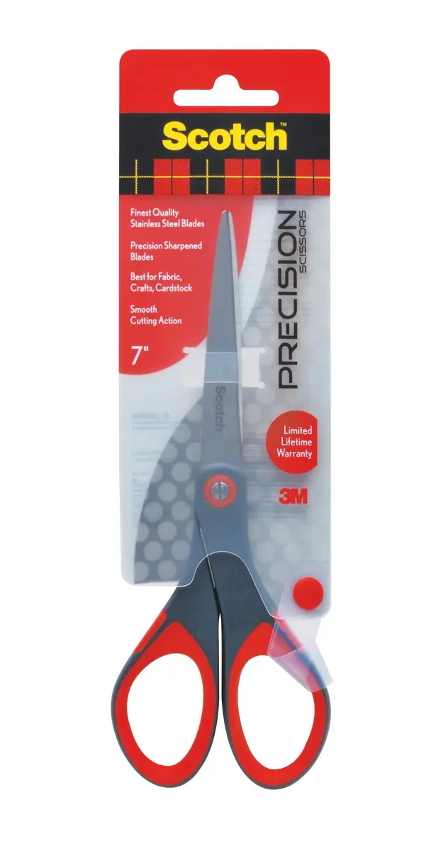 Scotch 7" Precision Scissors, Grey/Red Handle | Sharp Stainless Steel Blades for Everyday Use - main product image