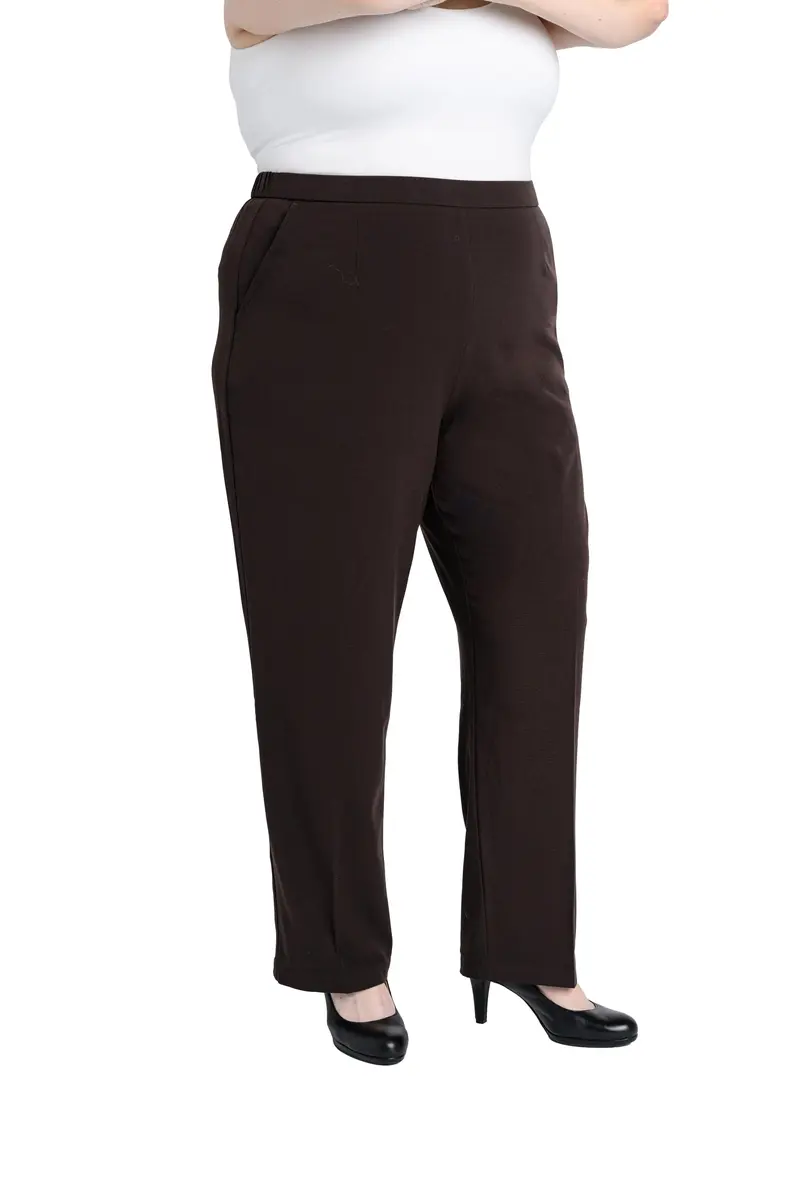 Briggs New York Plus Size Dress Pants Brown | Mid Rise, Straight Leg, Elastic Waist - main product image
