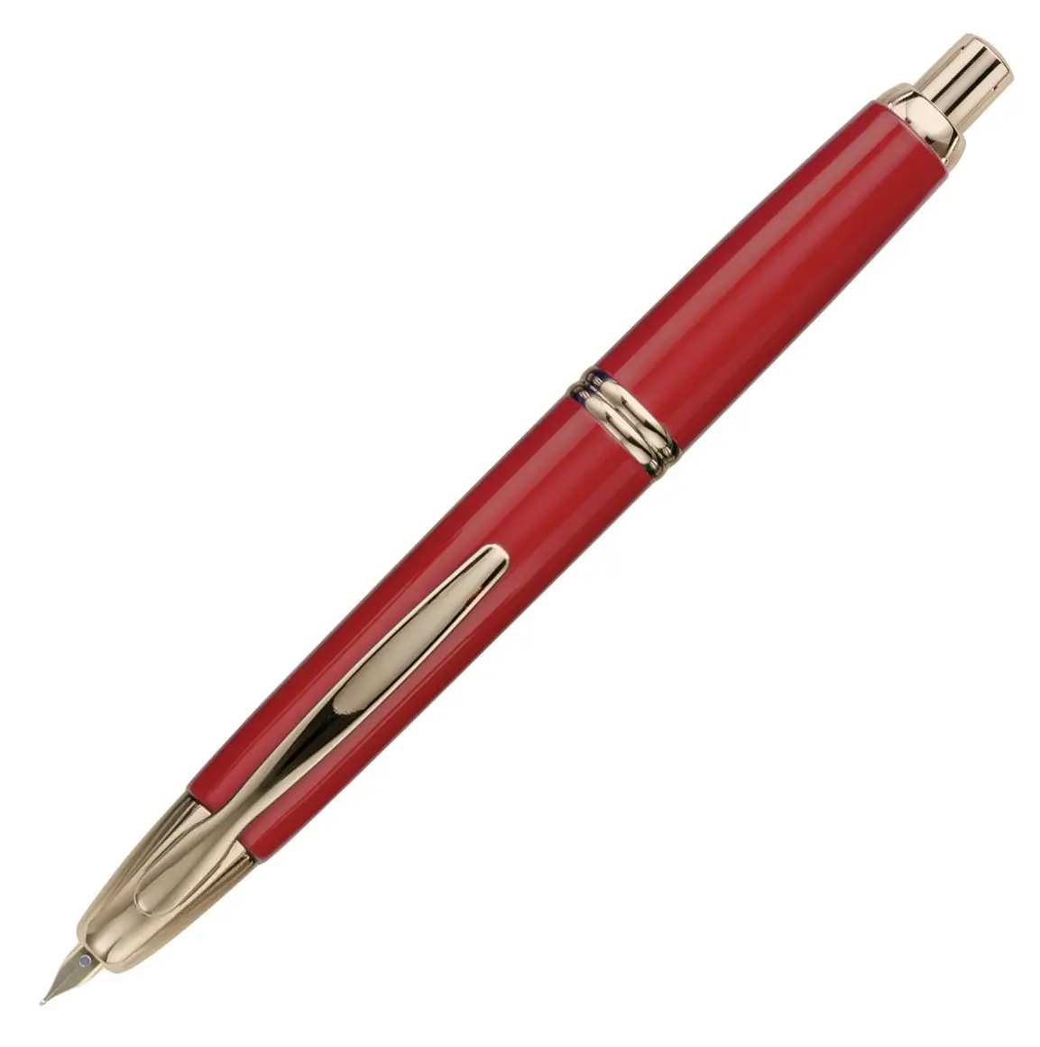 PILOT Vanishing Point Collection Refillable & Retractable Fountain Pen, Red Barrel with Gold Accents, Blue Ink, Medium Nib - main product image