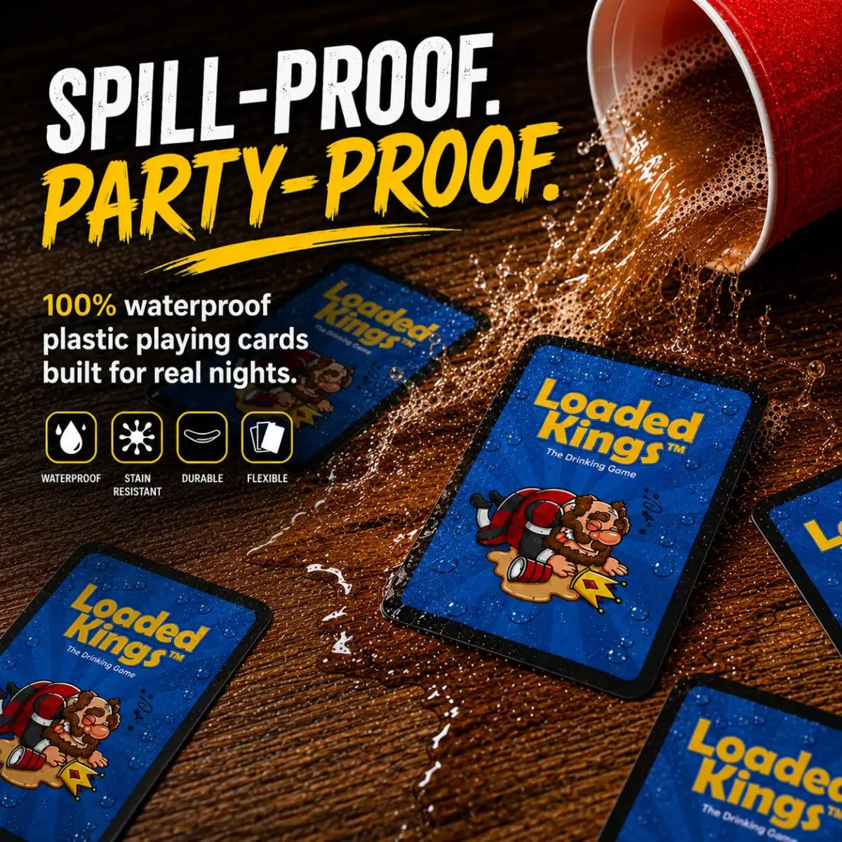 Loaded Kings Waterproof Drinking Card Game for Adults – Kings Cup Party | 54 Cards, Plastic - view 4