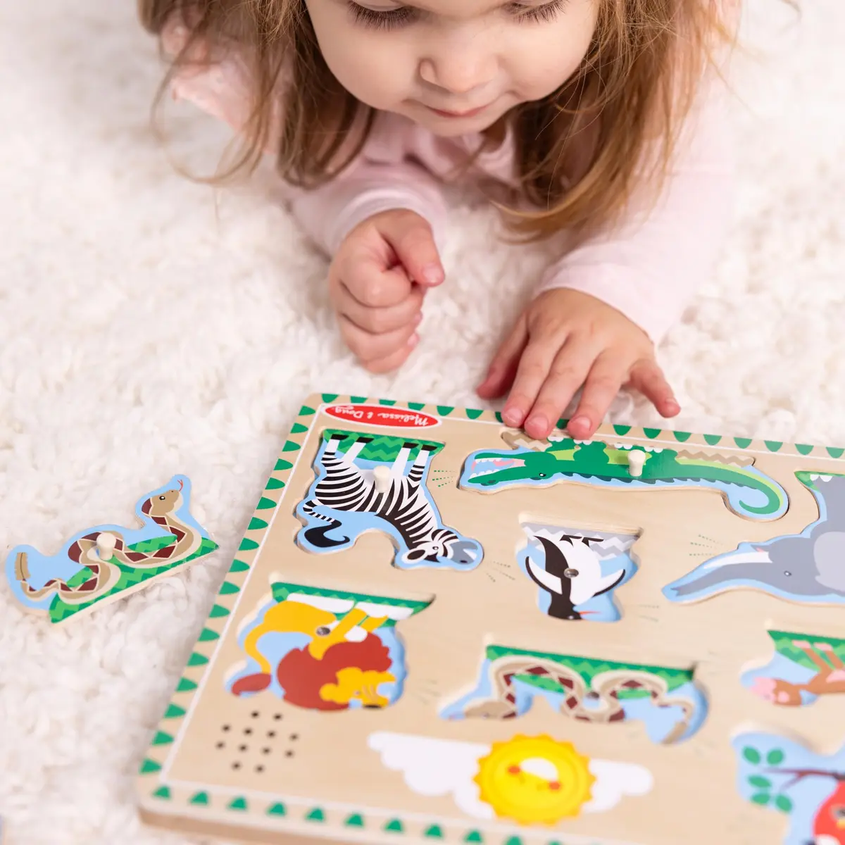 Melissa & Doug Zoo Animals Sound Puzzle 8-Piece Wooden Peg Puzzle with Light-Activated Sounds | Educational Toy for Toddlers and Preschoolers Ages 2+ - view 8