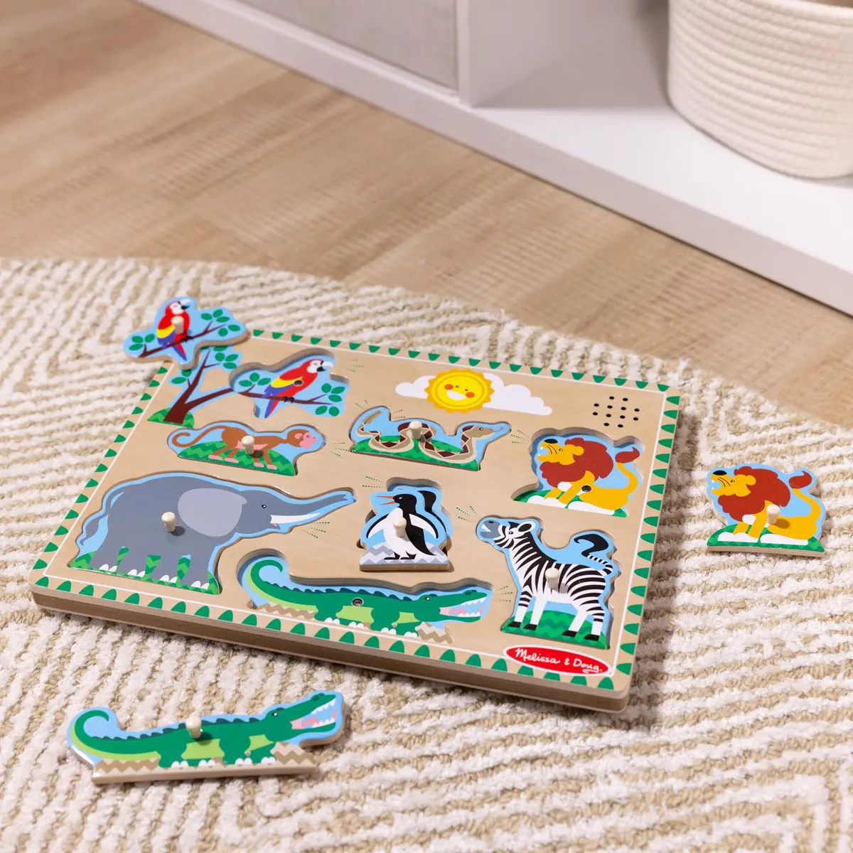Melissa & Doug Zoo Animals Sound Puzzle 8-Piece Wooden Peg Puzzle with Light-Activated Sounds | Educational Toy for Toddlers and Preschoolers Ages 2+ - view 9