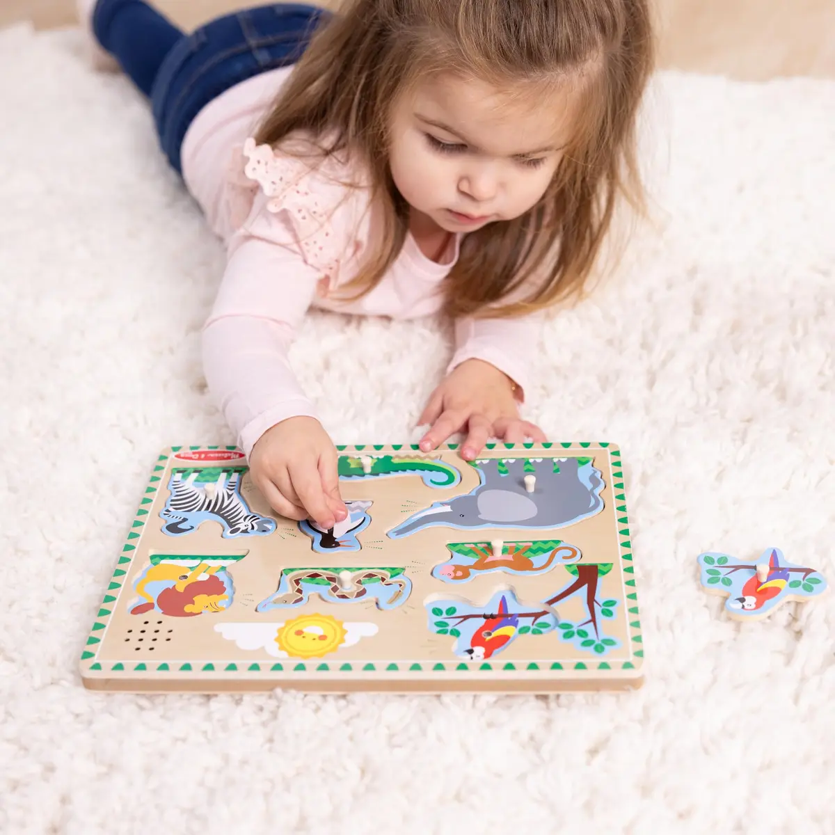 Melissa & Doug Zoo Animals Sound Puzzle 8-Piece Wooden Peg Puzzle with Light-Activated Sounds | Educational Toy for Toddlers and Preschoolers Ages 2+ - view 2