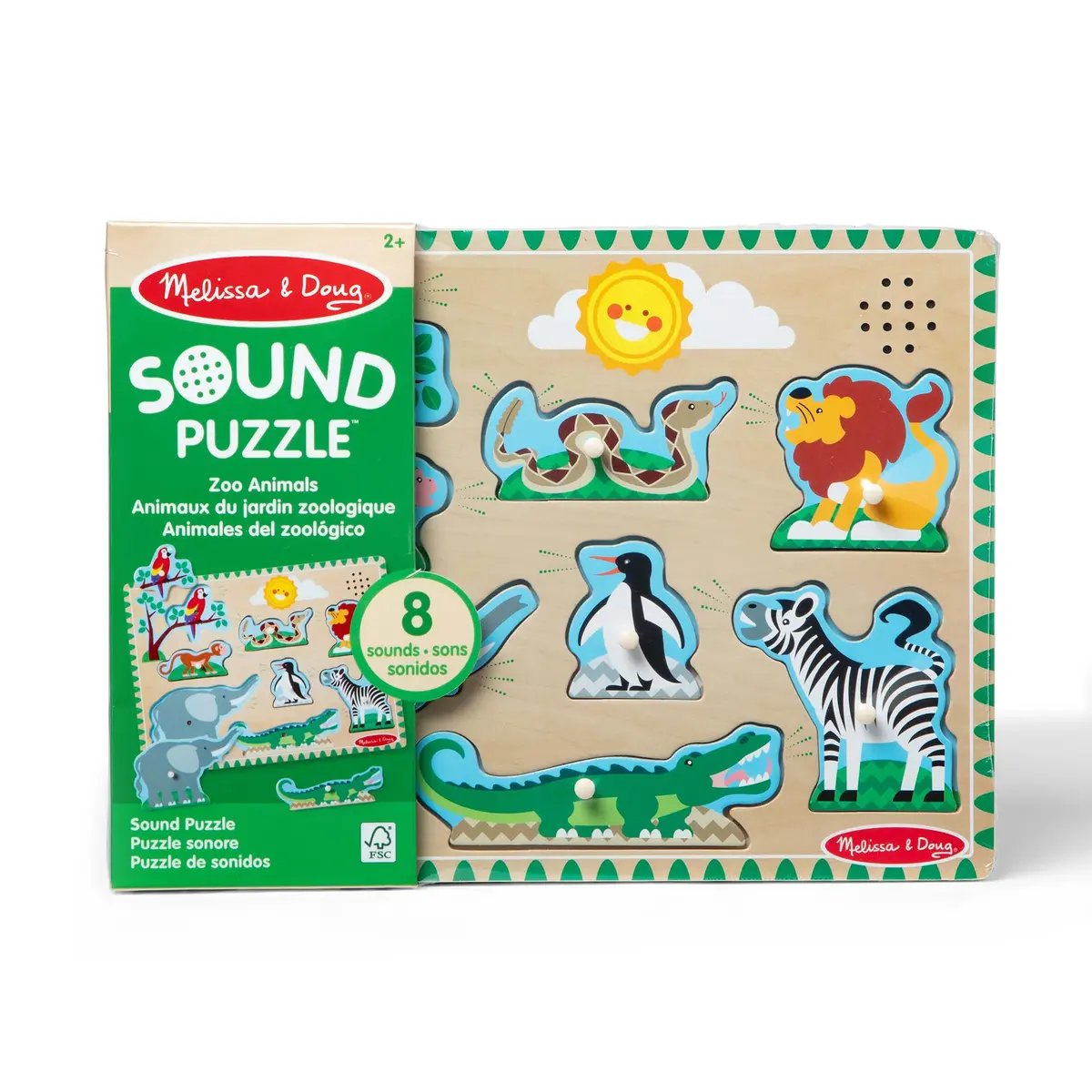 Melissa & Doug Zoo Animals Sound Puzzle 8-Piece Wooden Peg Puzzle with Light-Activated Sounds | Educational Toy for Toddlers and Preschoolers Ages 2+ - view 3