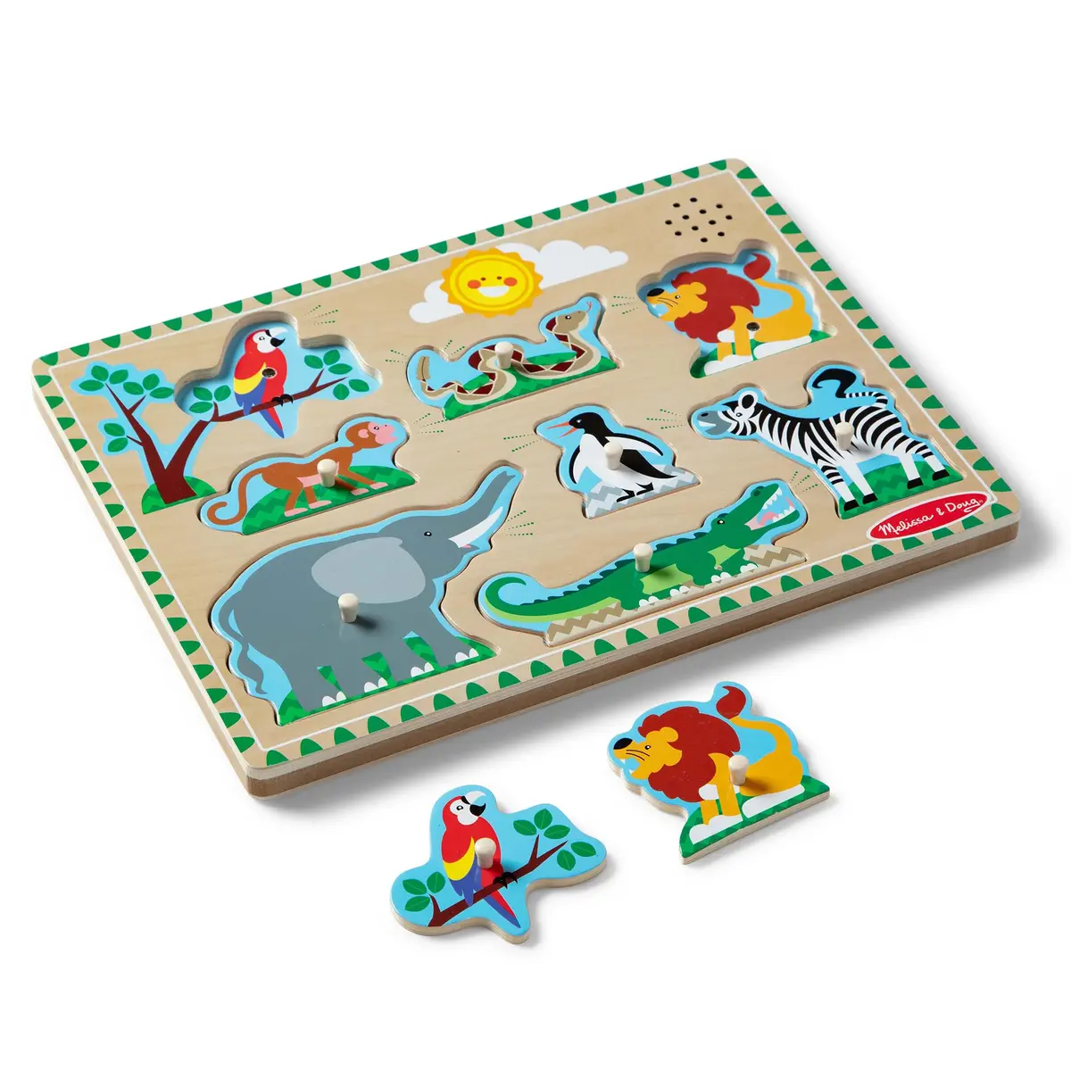 Melissa & Doug Zoo Animals Sound Puzzle 8-Piece Wooden Peg Puzzle with Light-Activated Sounds | Educational Toy for Toddlers and Preschoolers Ages 2+ - view 4