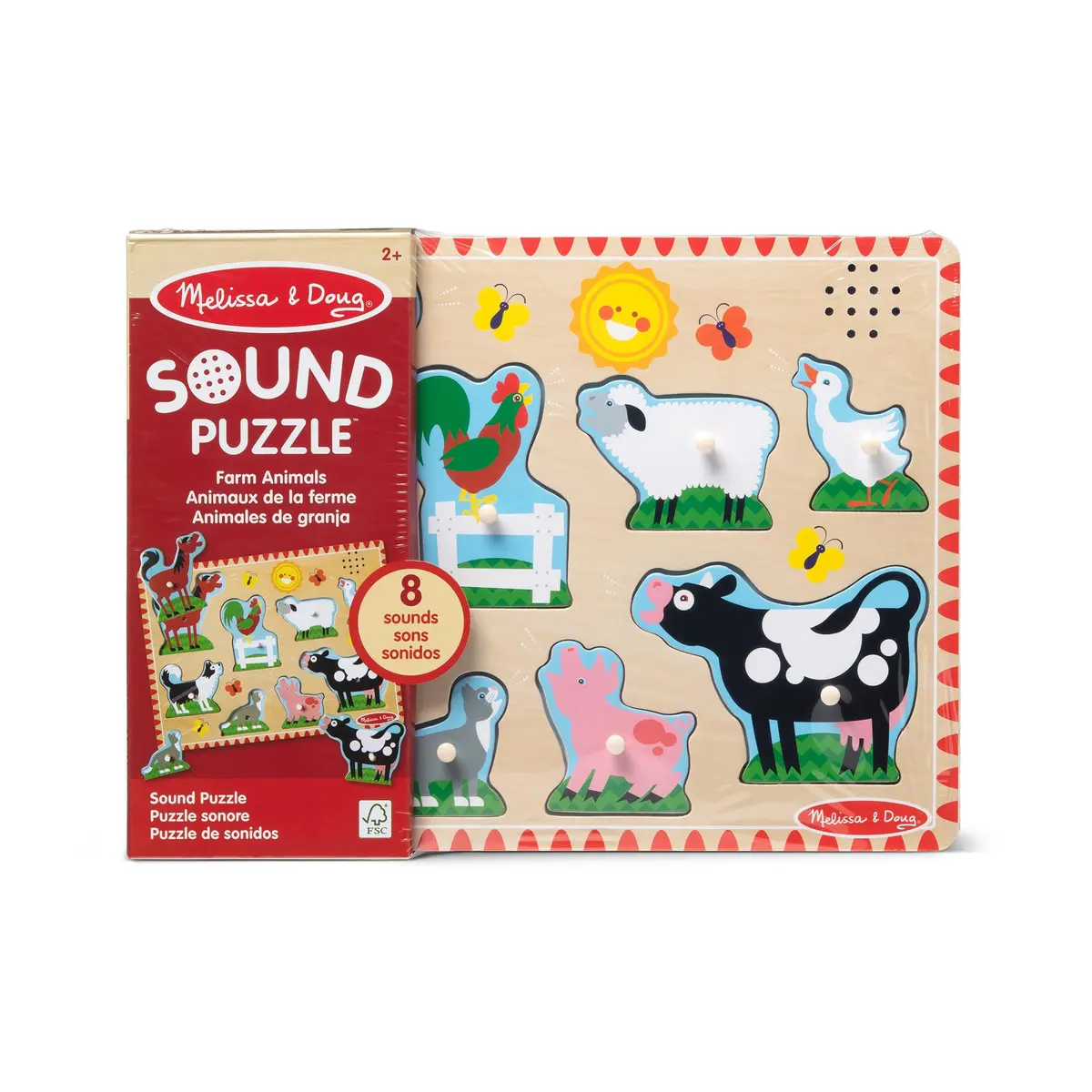 Melissa & Doug Farm Animals Sound Puzzle – 8-Piece Wooden Peg Puzzle with Light-Activated Sounds, Music Learning Toy for Toddlers and Preschoolers Ages 2+ - view 7