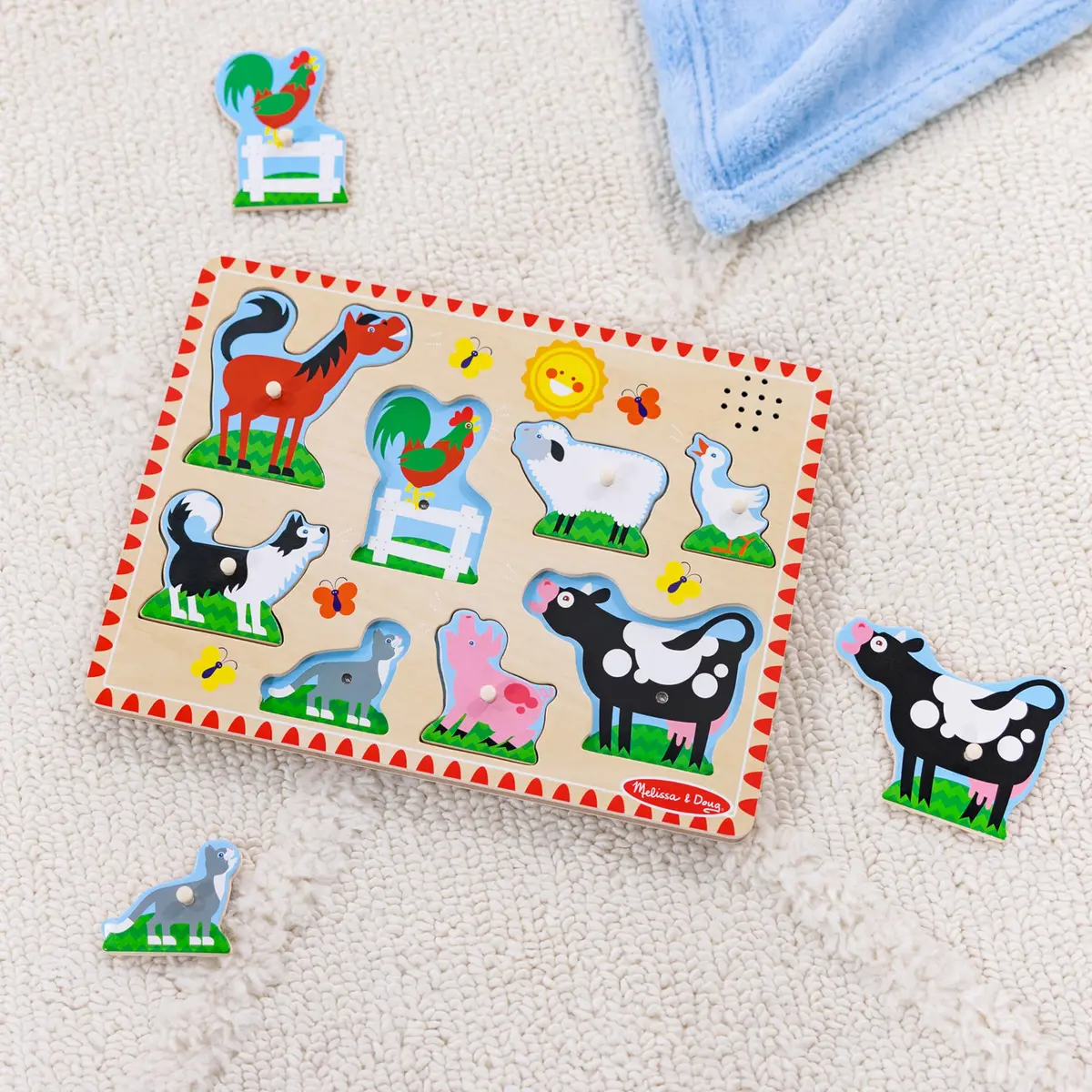 Melissa & Doug Farm Animals Sound Puzzle – 8-Piece Wooden Peg Puzzle with Light-Activated Sounds, Music Learning Toy for Toddlers and Preschoolers Ages 2+ - view 9