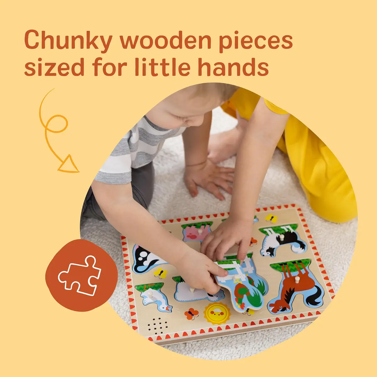 Melissa & Doug Farm Animals Sound Puzzle – 8-Piece Wooden Peg Puzzle with Light-Activated Sounds, Music Learning Toy for Toddlers and Preschoolers Ages 2+ - view 2