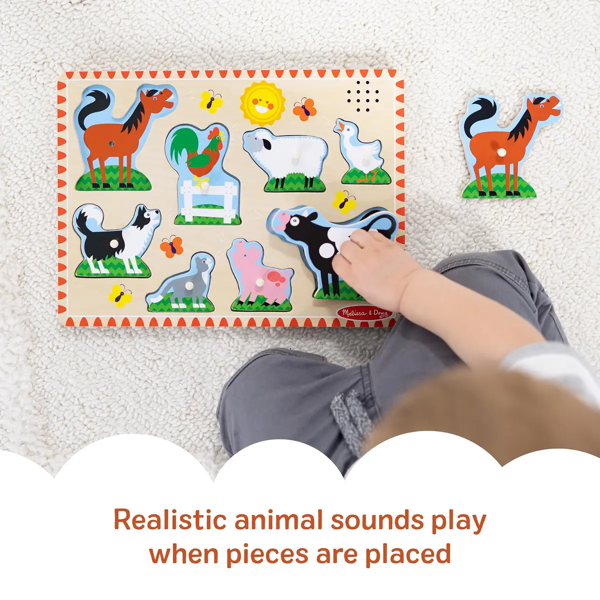 Melissa & Doug Farm Animals Sound Puzzle – 8-Piece Wooden Peg Puzzle with Light-Activated Sounds, Music Learning Toy for Toddlers and Preschoolers Ages 2+ - view 3