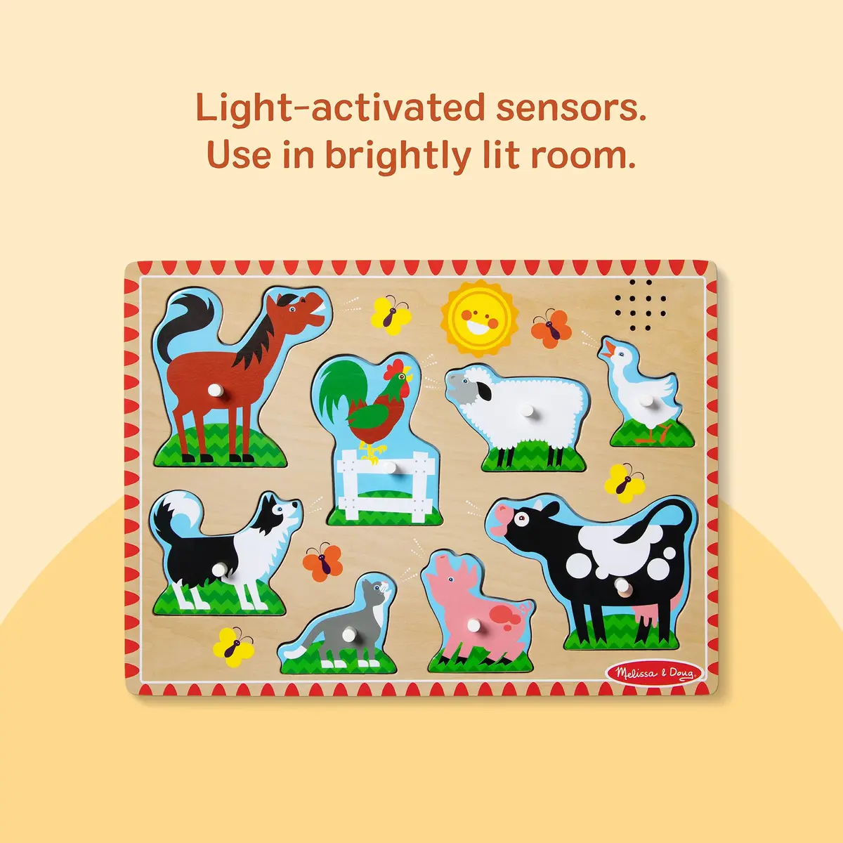 Melissa & Doug Farm Animals Sound Puzzle – 8-Piece Wooden Peg Puzzle with Light-Activated Sounds, Music Learning Toy for Toddlers and Preschoolers Ages 2+ - view 4