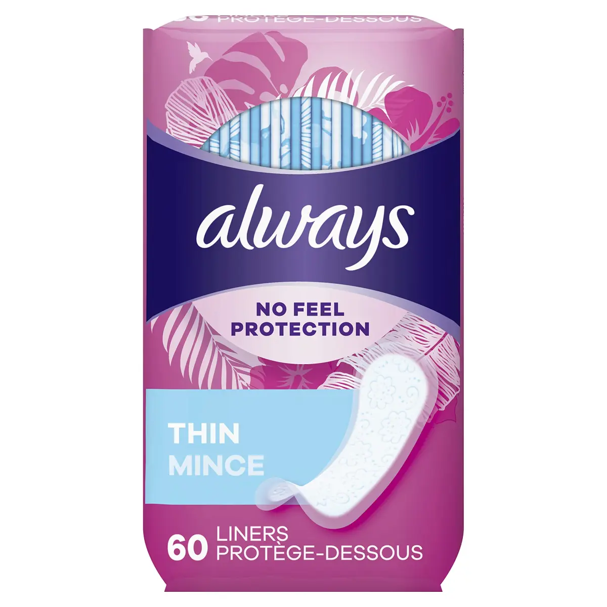 Always Thin No Feel Protection Daily Liners Regular Absorbency Unscented, 240 Count (4 Packs of 60) | Discreet Daily Protection That Stays in Place - main product image