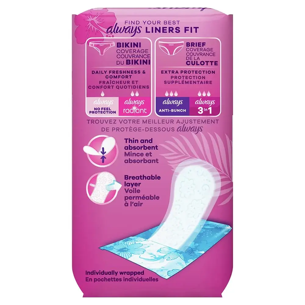 Always Thin No Feel Protection Daily Liners Regular Absorbency Unscented, 240 Count (4 Packs of 60) | Discreet Daily Protection That Stays in Place - view 2