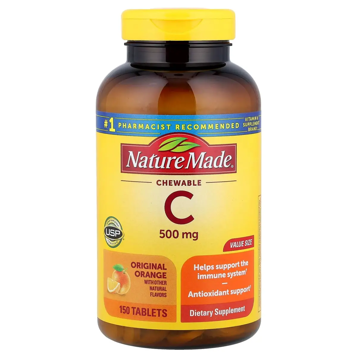 Nature Made Chewable Vitamin C 500 mg Tablets, 150 Count (Pack of 3) | Immune Support with USP Verification - main product image