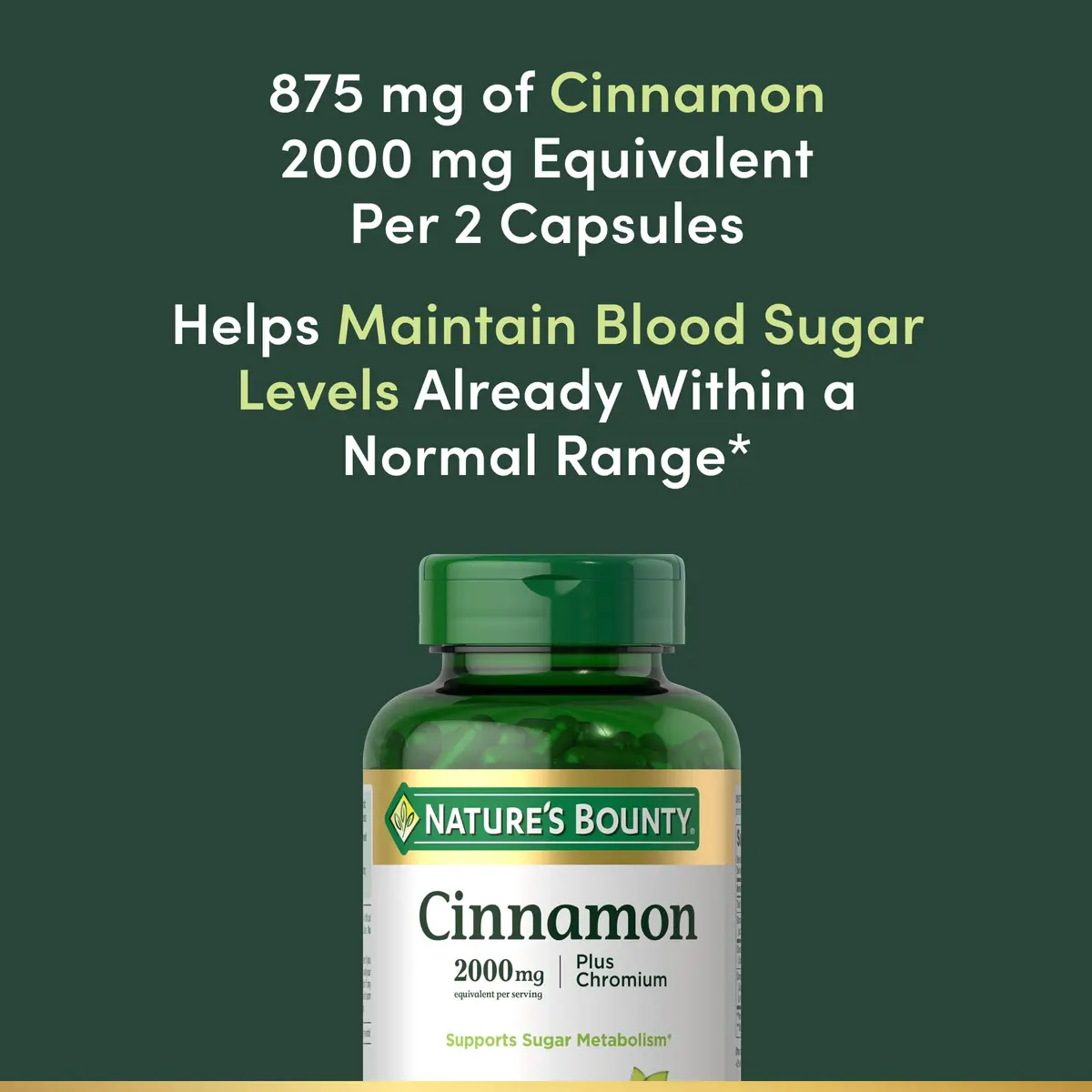 Nature's Bounty Cinnamon Plus Chromium Capsules 60 Count | Supports Sugar Metabolism - view 3