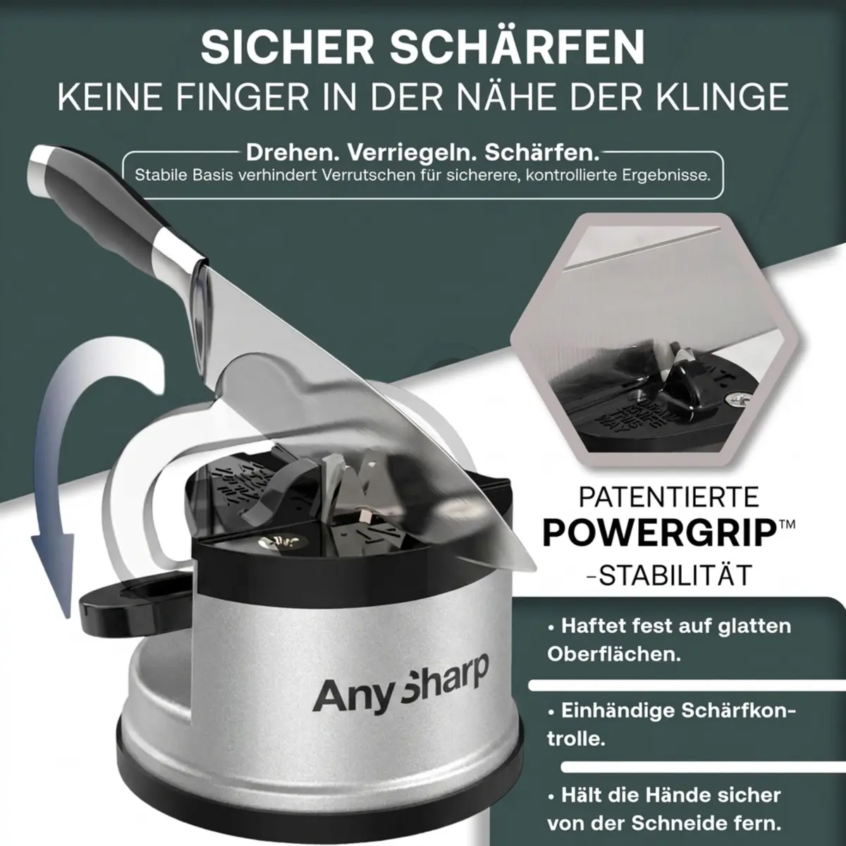 AnySharp Knife Sharpener Silver | Hands-Free, Easy to Use, Versatile - view 2