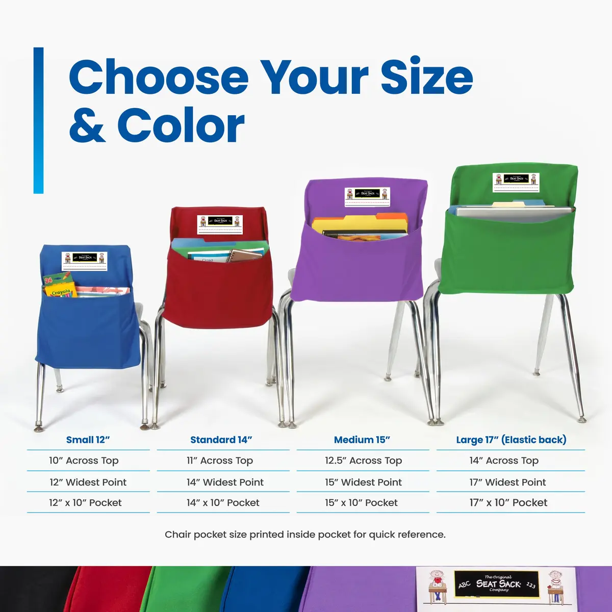 Seat Sack Student Chair Storage Pocket - 15" | Durable Classroom Organizer for Student Desks - view 7