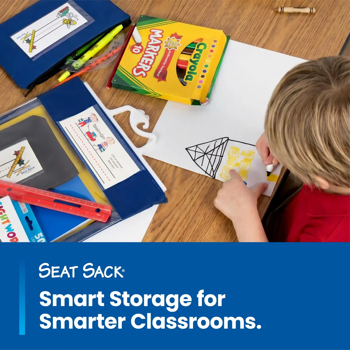 Seat Sack Student Chair Storage Pocket - 15" | Durable Classroom Organizer for Student Desks - view 9