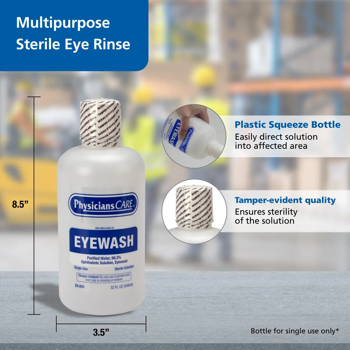 PhysiciansCare Eye Wash Solution 32oz | Sterile Buffered Isotonic Eye Rinse for Relief - view 2