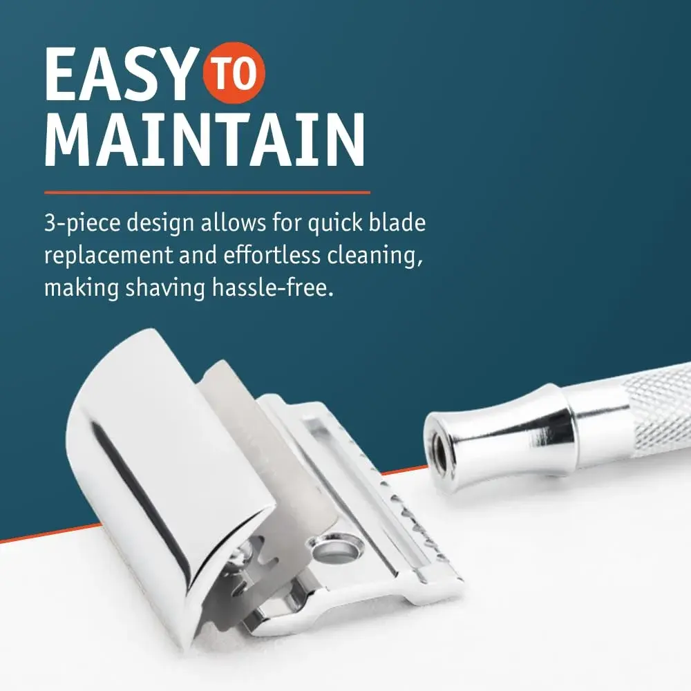 MERKUR 33C Double Edge Safety Razor, 3-Piece Design, Closed Comb, Short Handle, Bright Chrome Finish | Precision Wet Shaving - view 5