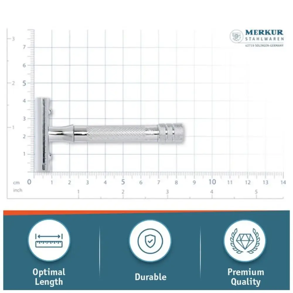 MERKUR 33C Double Edge Safety Razor, 3-Piece Design, Closed Comb, Short Handle, Bright Chrome Finish | Precision Wet Shaving - view 7