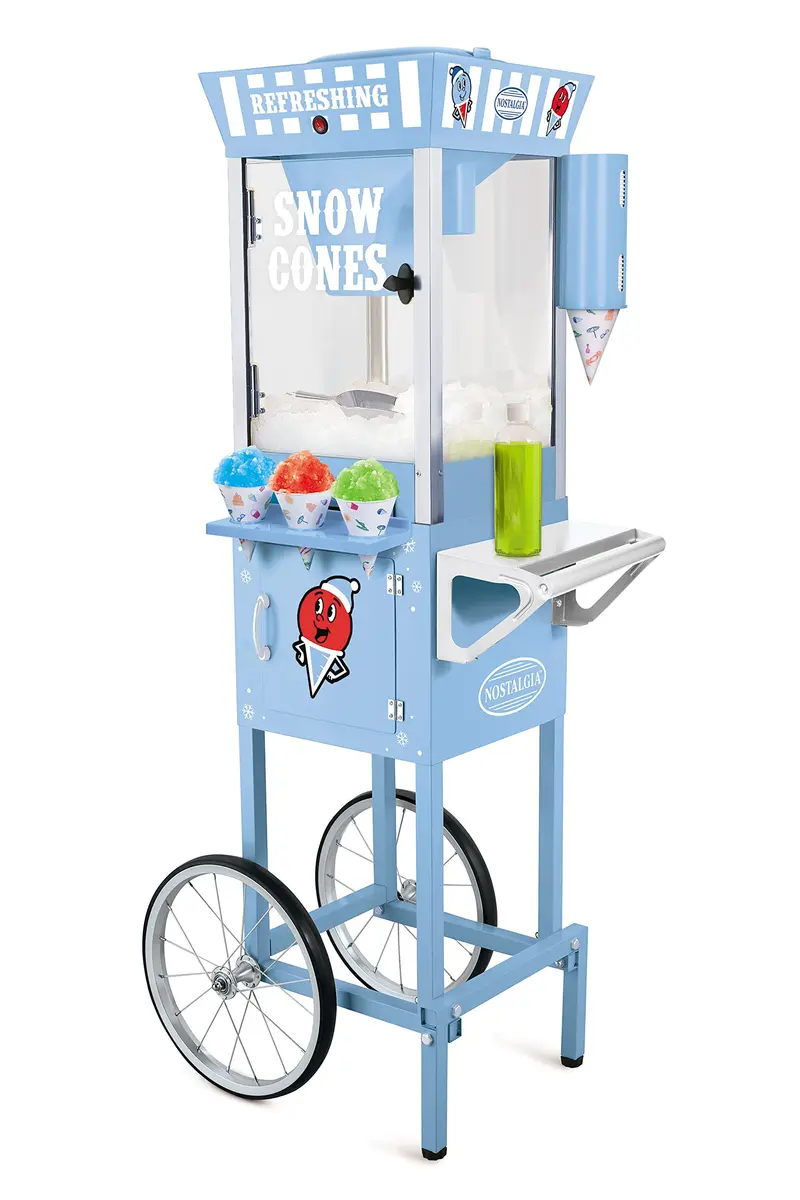 Nostalgia Snow Cone Shaved Ice Machine - 54" Tall Blue Cart, Makes 72 Icy Treats, Includes Scoop & Syrups - main product image