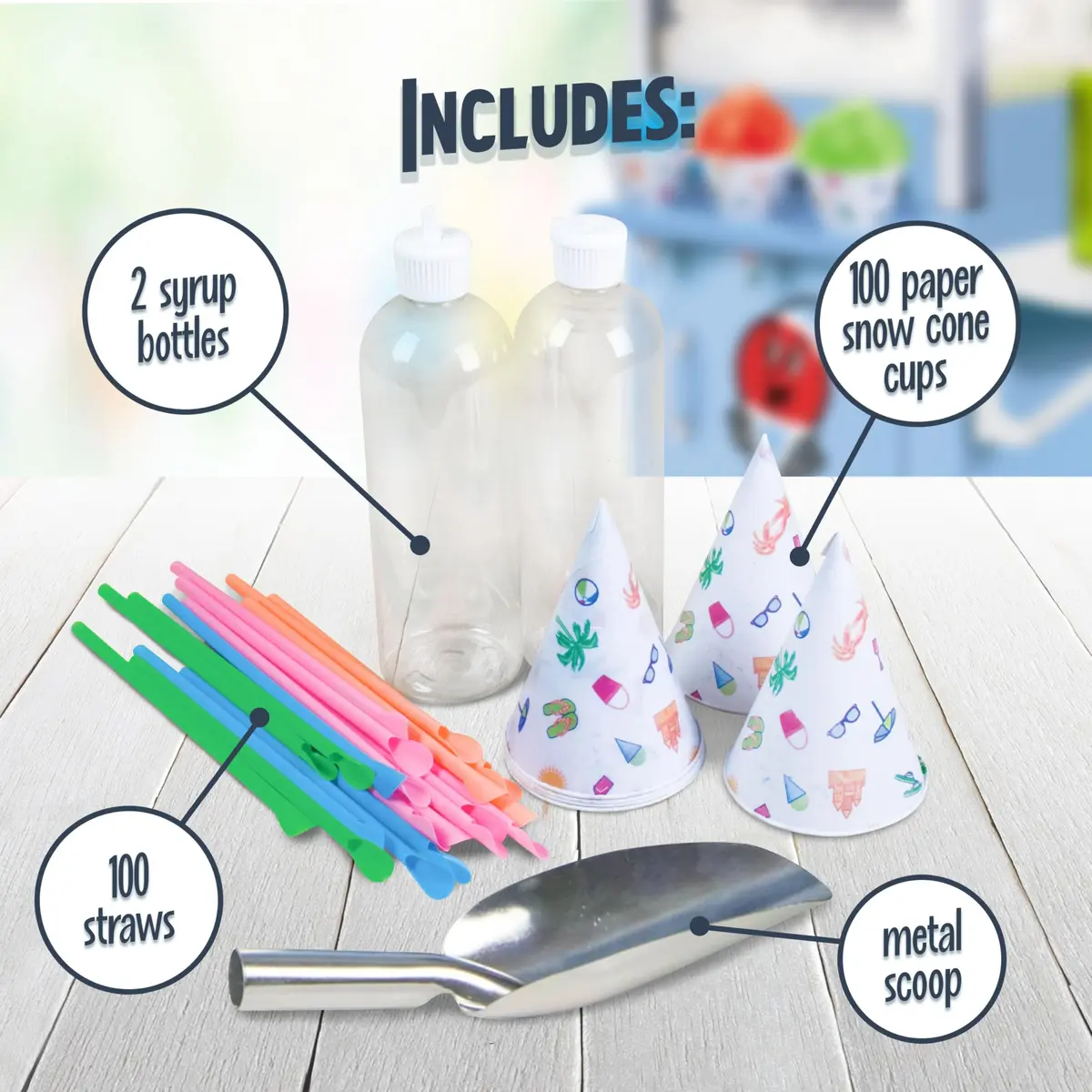 Nostalgia Snow Cone Shaved Ice Machine - 54" Tall Blue Cart, Makes 72 Icy Treats, Includes Scoop & Syrups - view 5
