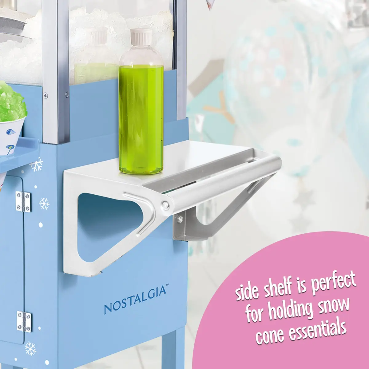 Nostalgia Snow Cone Shaved Ice Machine - 54" Tall Blue Cart, Makes 72 Icy Treats, Includes Scoop & Syrups - view 7