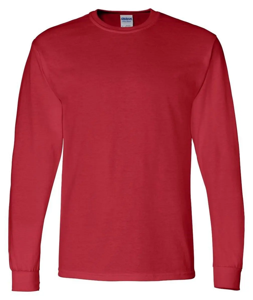 Gildan Men's 5.5 oz., 50/50 Long-Sleeve T-Shirt, Red, Small | Moisture-Wicking Cotton-Polyester Blend - main product image