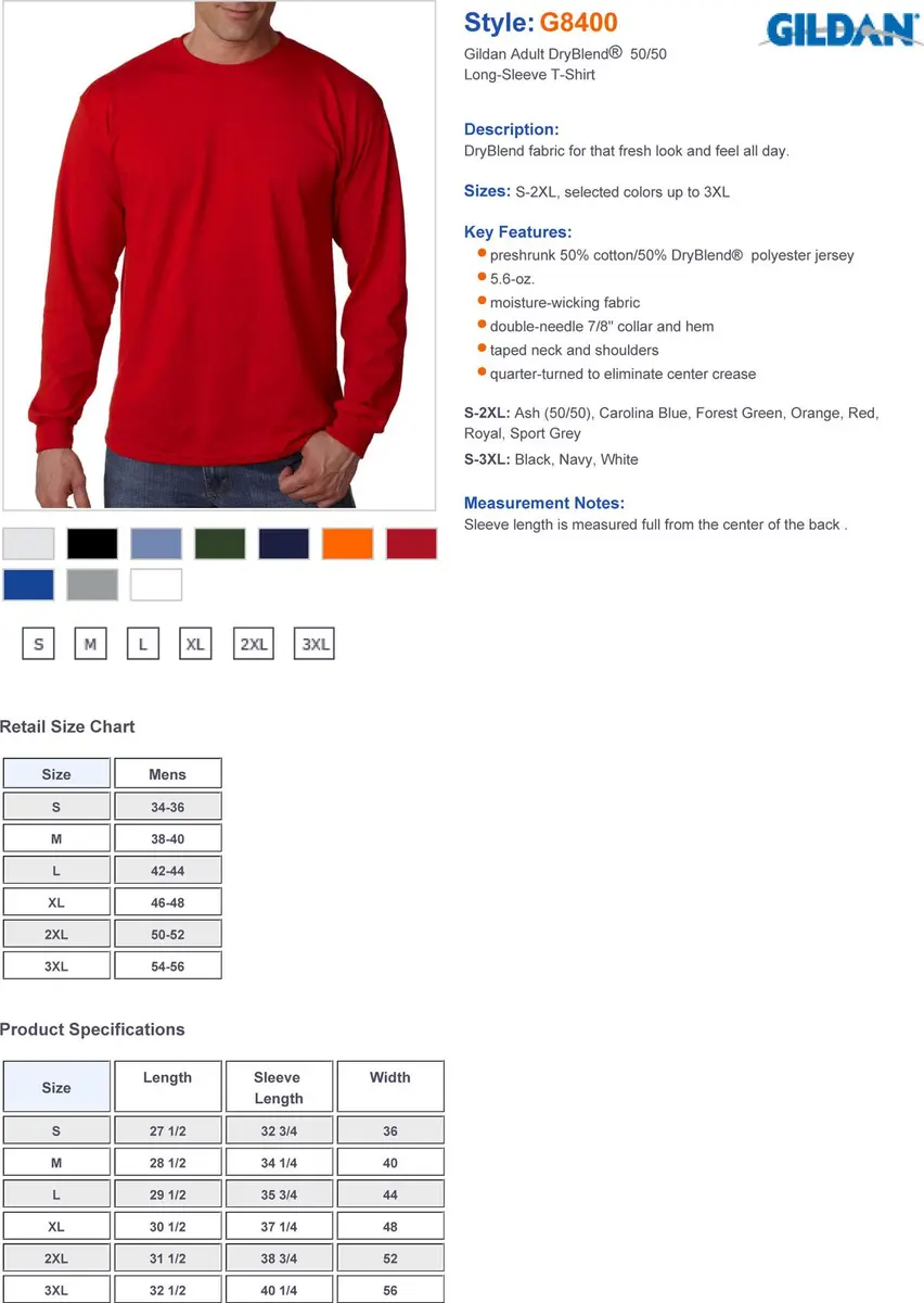 Gildan Men's 5.5 oz., 50/50 Long-Sleeve T-Shirt, Red, Small | Moisture-Wicking Cotton-Polyester Blend - view 2