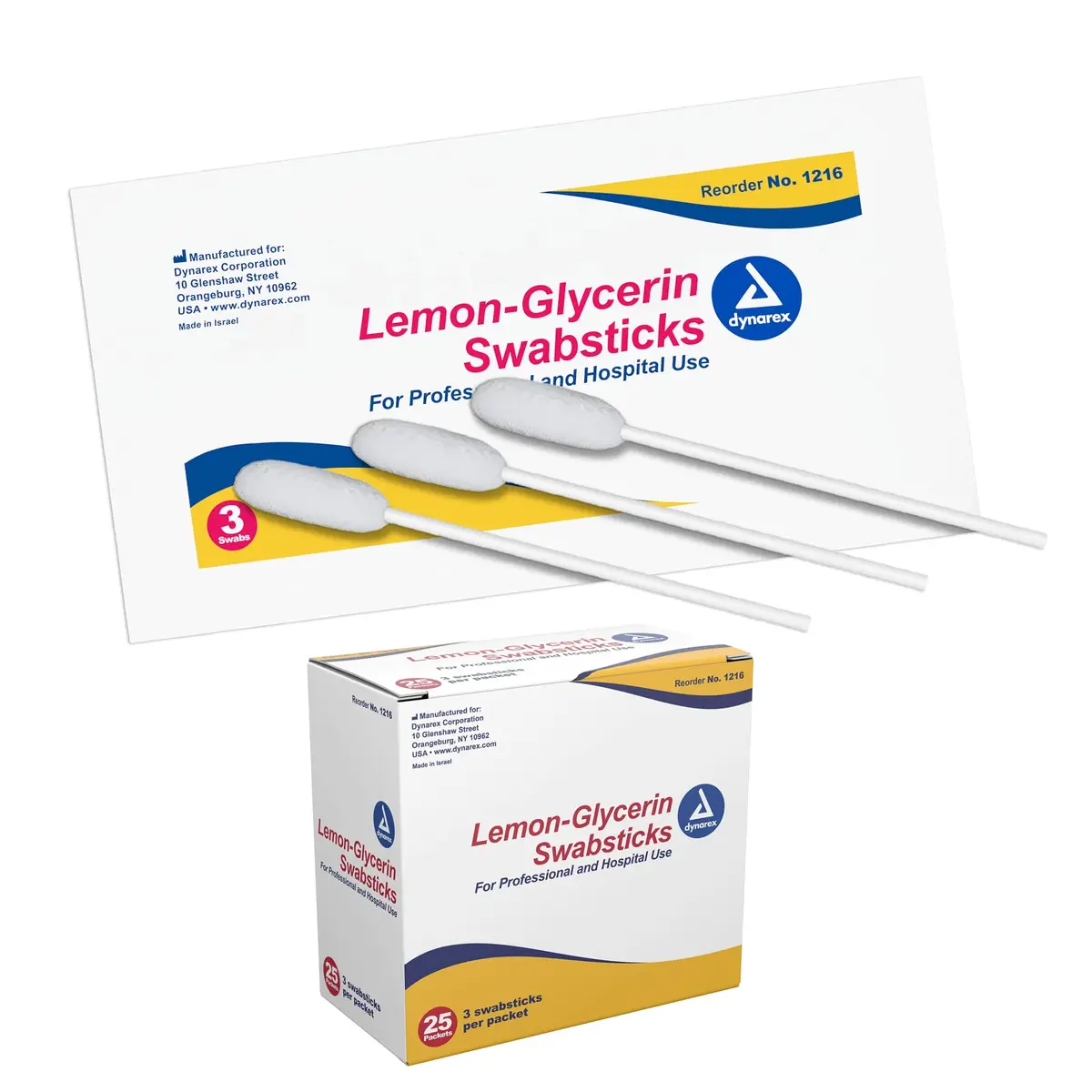 Dynarex Lemon-Glycerin Swabsticks 75 Count | Pleasant Tasting Cotton Swabs for Dry Mouth Relief - main product image