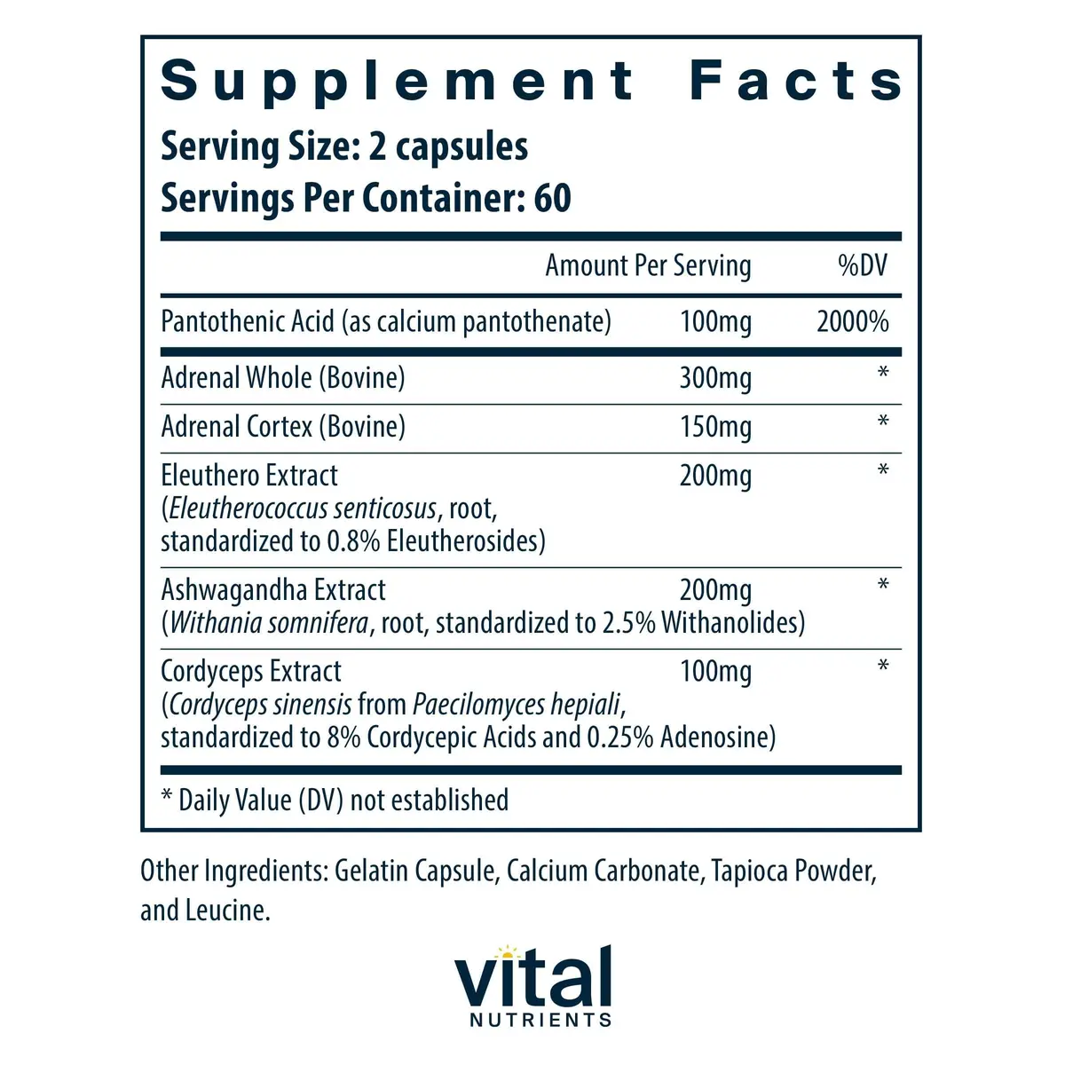 Vital Nutrients Adrenal Support for Gland Function, 120 Capsules | Supports Stress & Energy, Made in USA - view 2