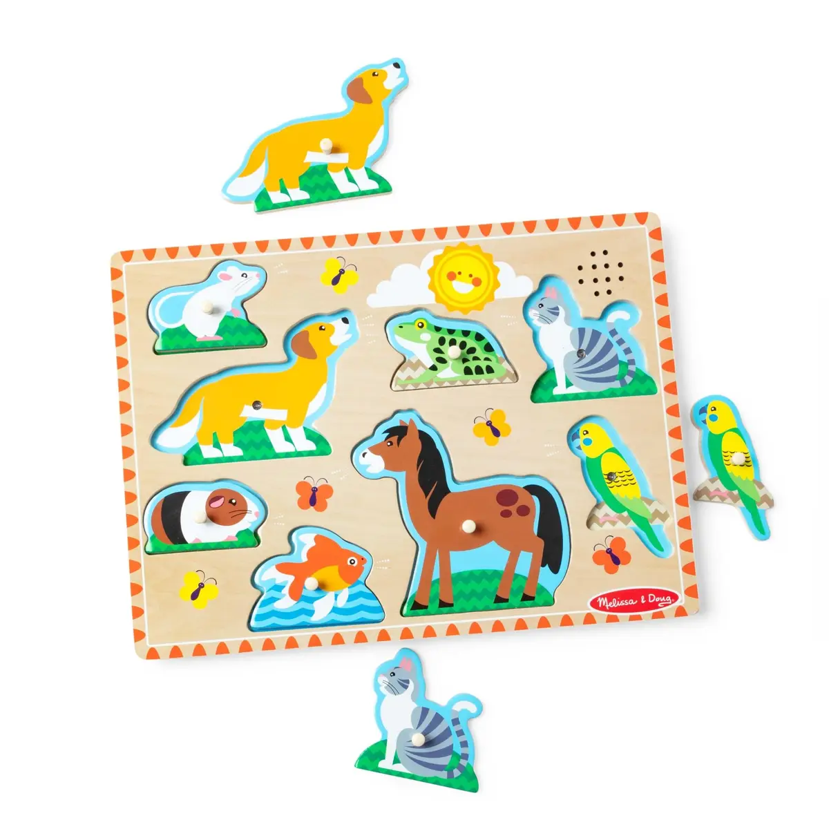 Melissa & Doug Zoo Pet Animals Sound Puzzle – 8-Piece Wooden Peg Puzzle with Light-Activated Sounds, Music Learning Toy for Toddlers and Preschoolers Ages 2+ - main product image