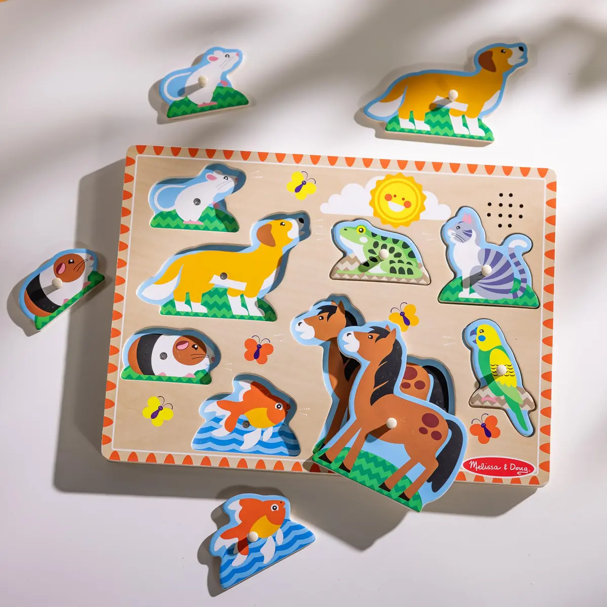 Melissa & Doug Zoo Pet Animals Sound Puzzle – 8-Piece Wooden Peg Puzzle with Light-Activated Sounds, Music Learning Toy for Toddlers and Preschoolers Ages 2+ - view 9