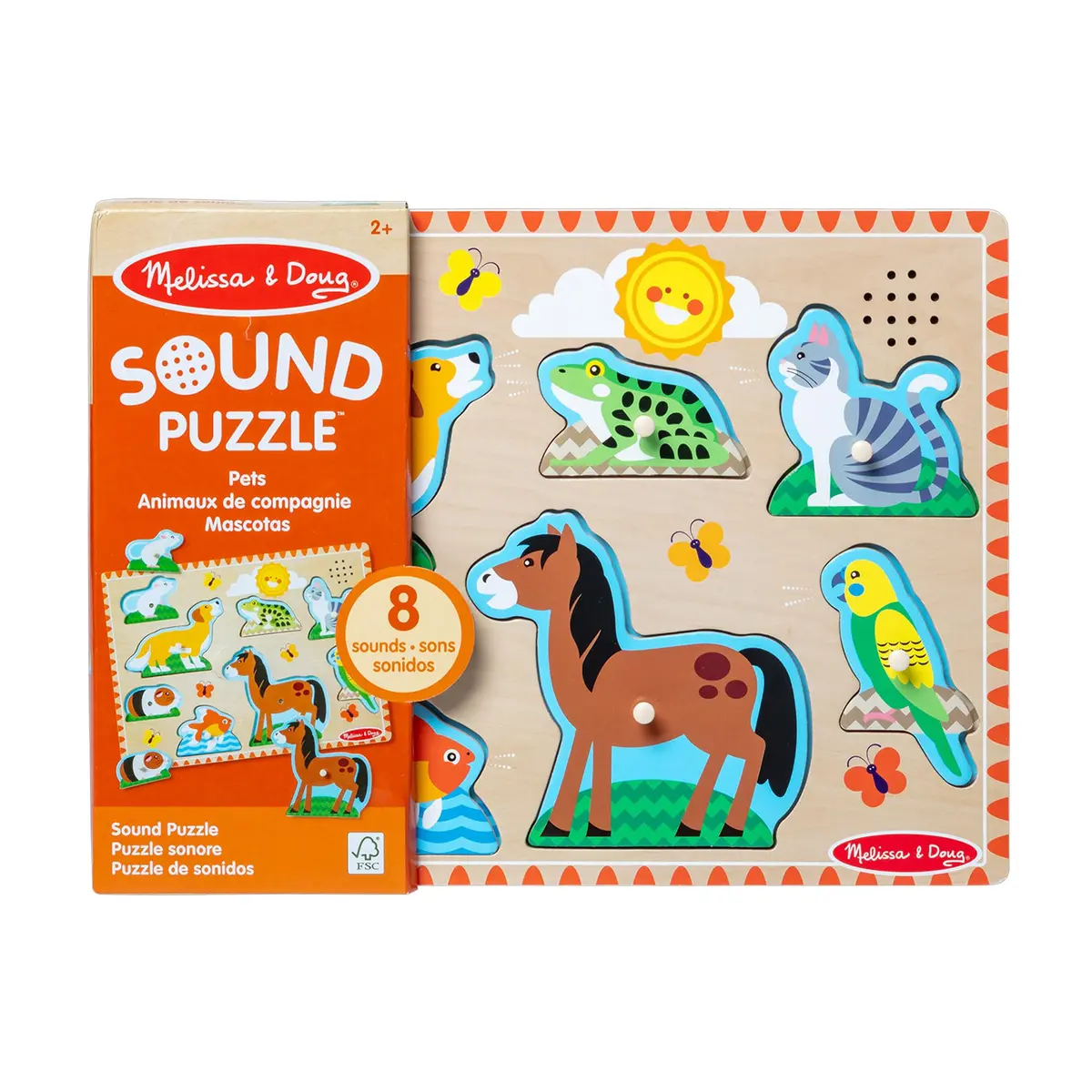 Melissa & Doug Zoo Pet Animals Sound Puzzle – 8-Piece Wooden Peg Puzzle with Light-Activated Sounds, Music Learning Toy for Toddlers and Preschoolers Ages 2+ - view 3