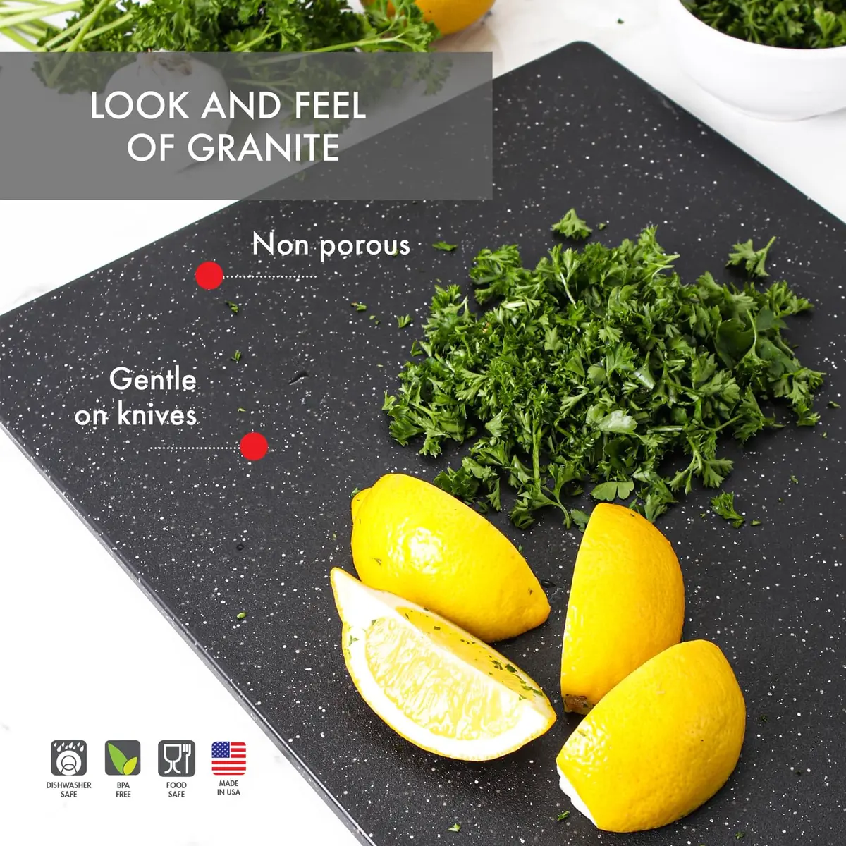 Dexas Superboard Cutting Board 8.5 x 11 inch Midnight Granite | Compact, Dishwasher Safe, Made in USA - view 6