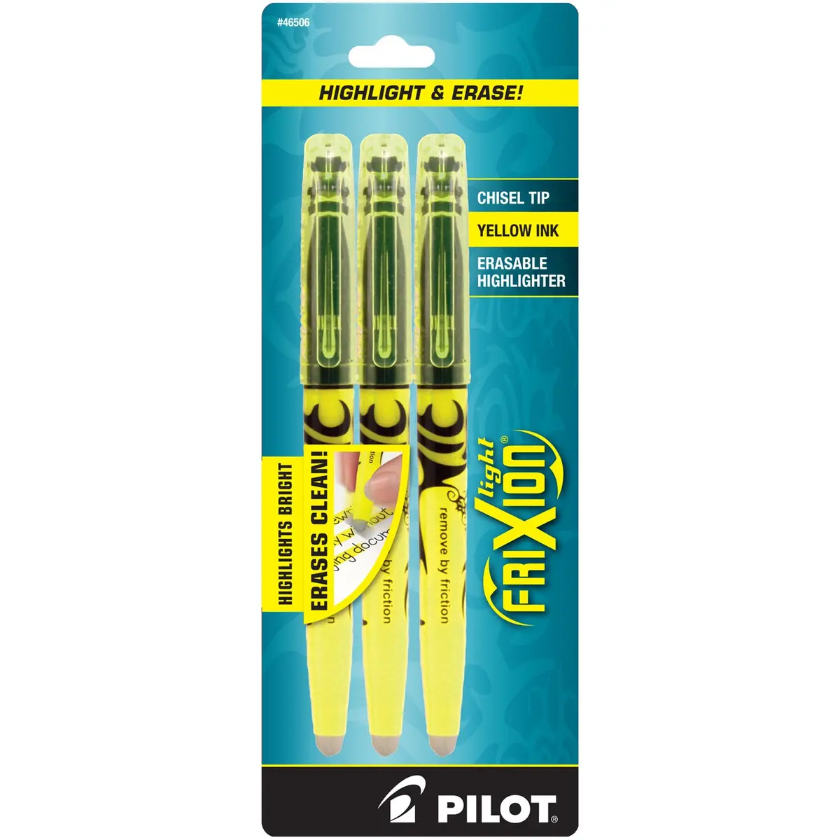 Pilot FriXion Light Erasable Highlighters Chisel Tip Pack of 3 | Bright Fluorescent & Erasable - main product image