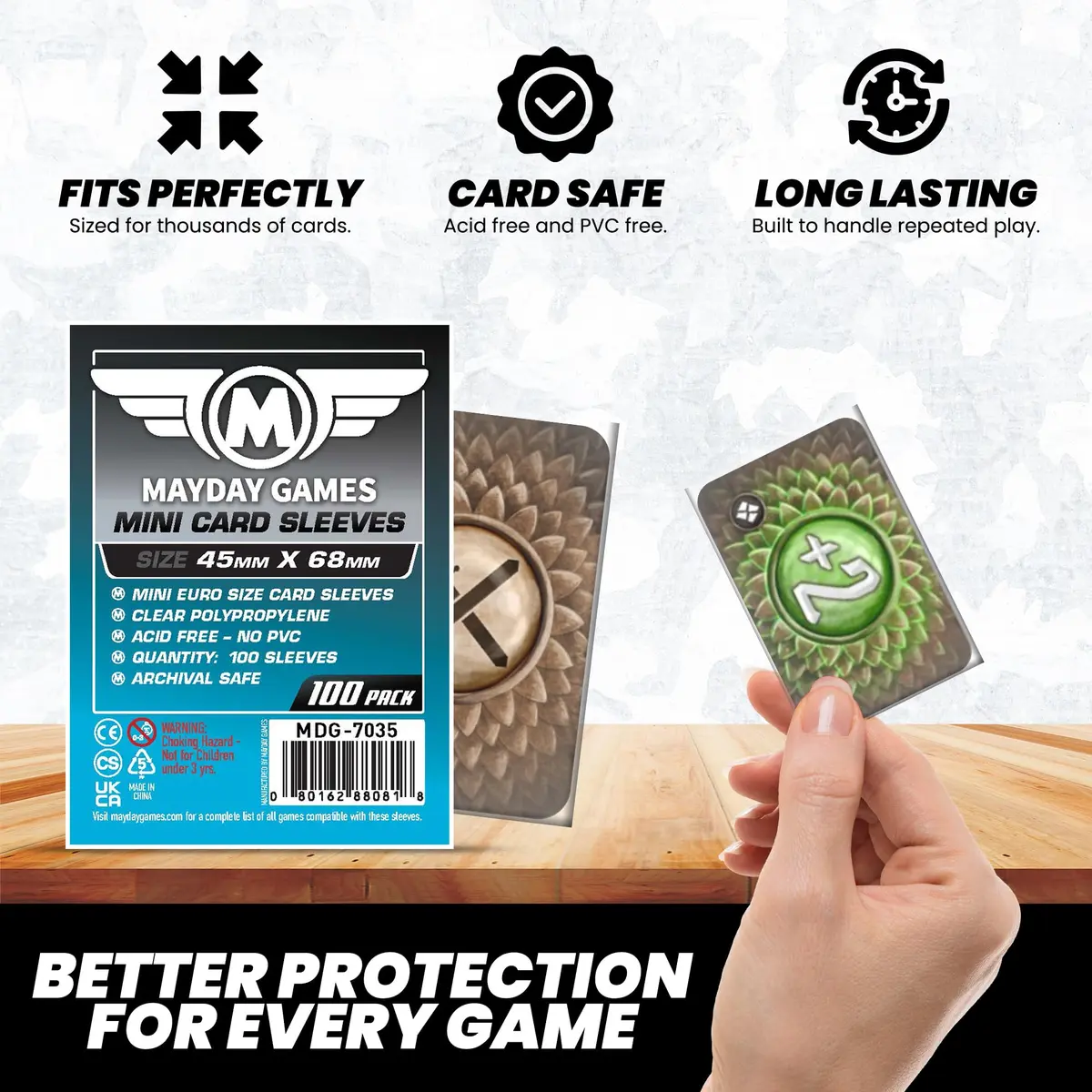 Mayday Games Mini Card Sleeve 45 mm x 68 mm | Precise Fit for Mini Cards, Archival Safe, 100 Sleeves - view 5