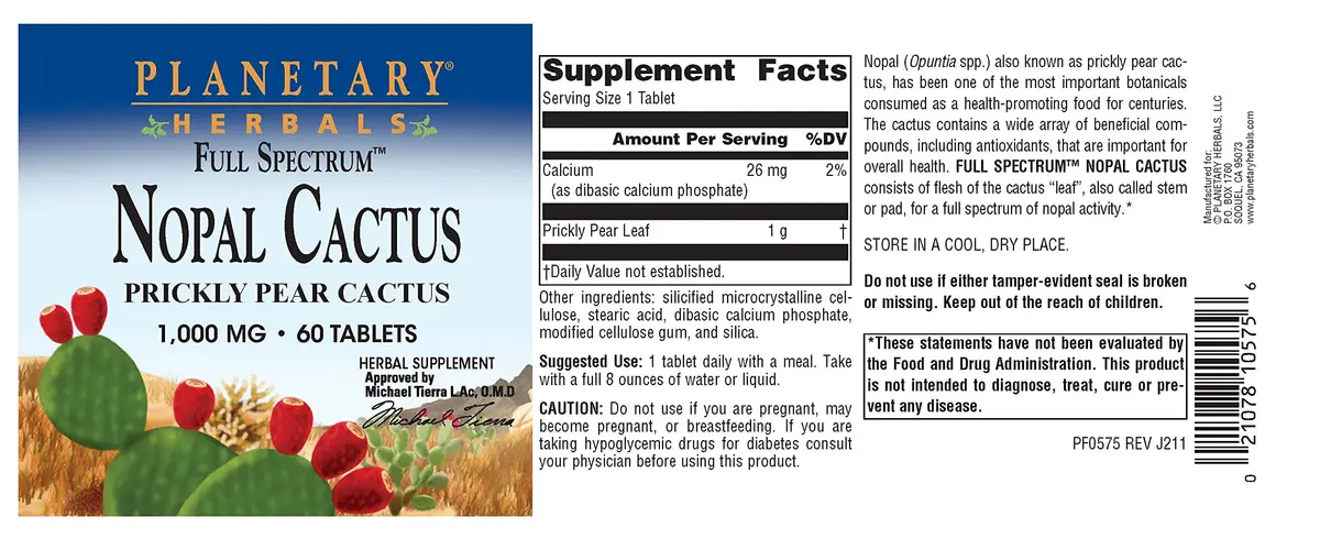 Planetary Herbals Full Spectrum Nopal Cactus 1000mg | Prickly Pear Antioxidant for Healthy Digestion (110 characters) - view 4