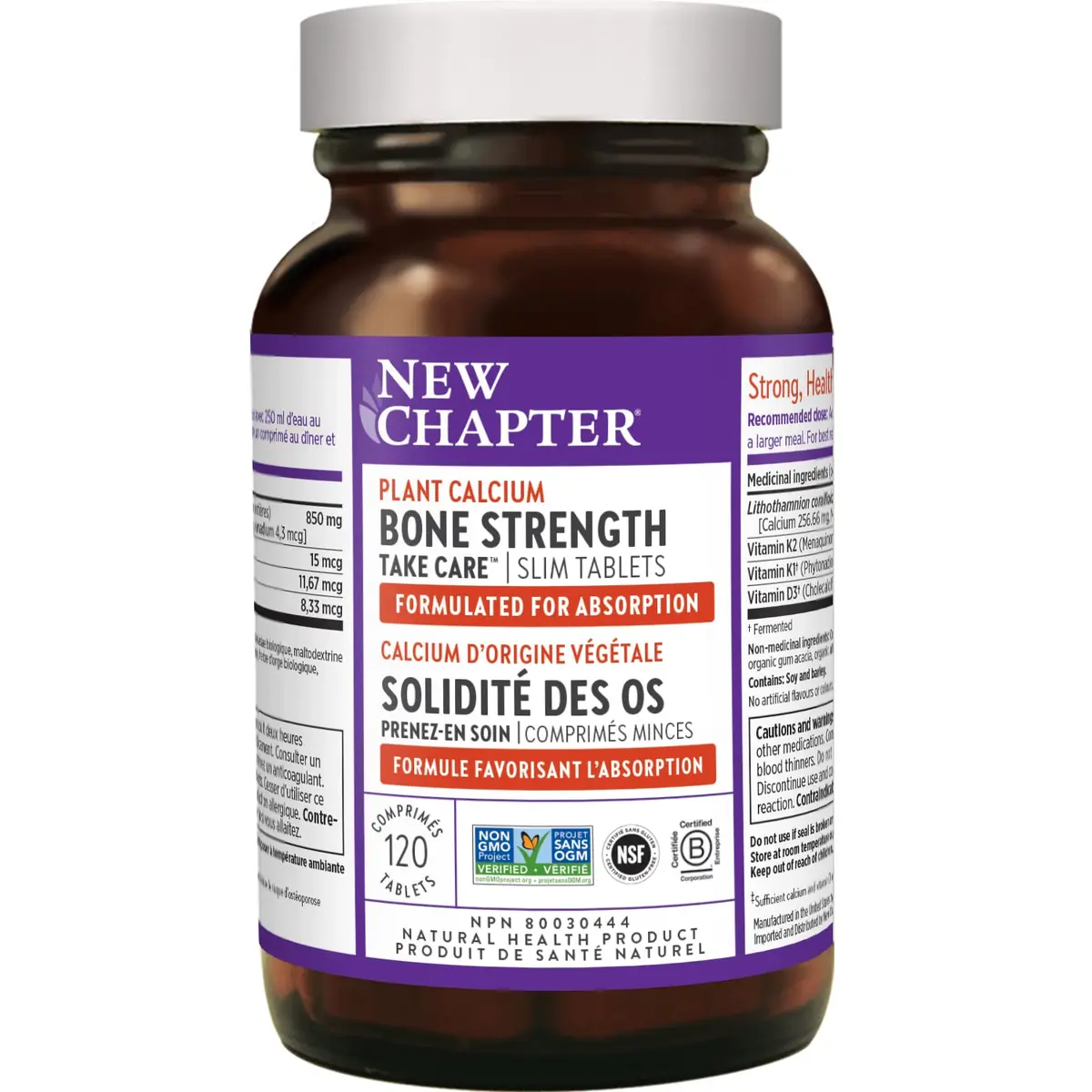 New Chapter Calcium Supplement – Bone Strength Organic Plant Calcium with Vitamin K2 + D3 + Magnesium, Vegetarian, Gluten Free – 120 count (40 day supply) | Supports Bone Density & Joint Mobility - main product image